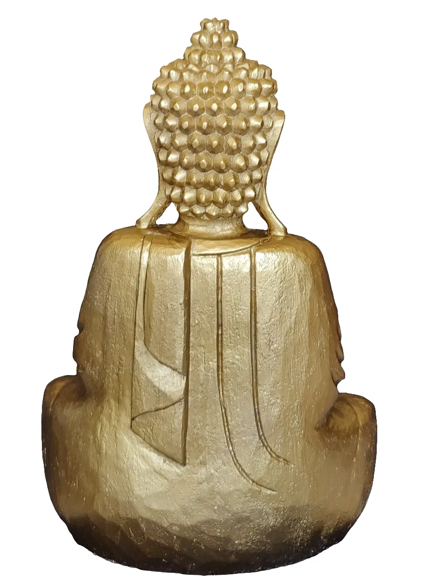 Home Decor. Tabletop Showpiece. Handcrafted Meditating Wooden Buddha Statue in Rustic Finish.