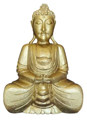 Home Decor. Tabletop Showpiece. Handcrafted Meditating Wooden Buddha Statue in Rustic Finish.