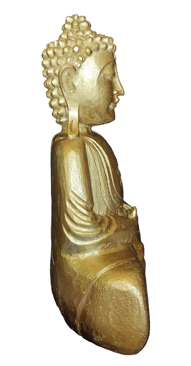 Home Decor. Tabletop Showpiece. Handcrafted Meditating Wooden Buddha Statue in Rustic Finish.