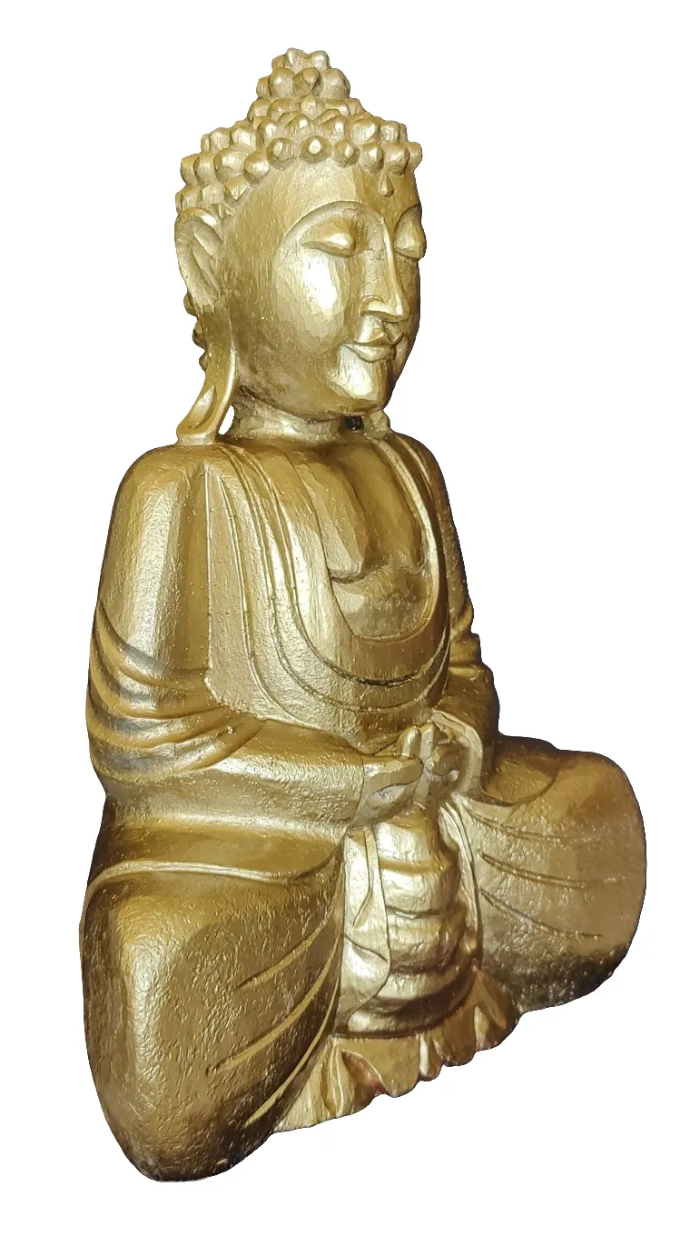 Home Decor. Tabletop Showpiece. Handcrafted Meditating Wooden Buddha Statue in Rustic Finish.