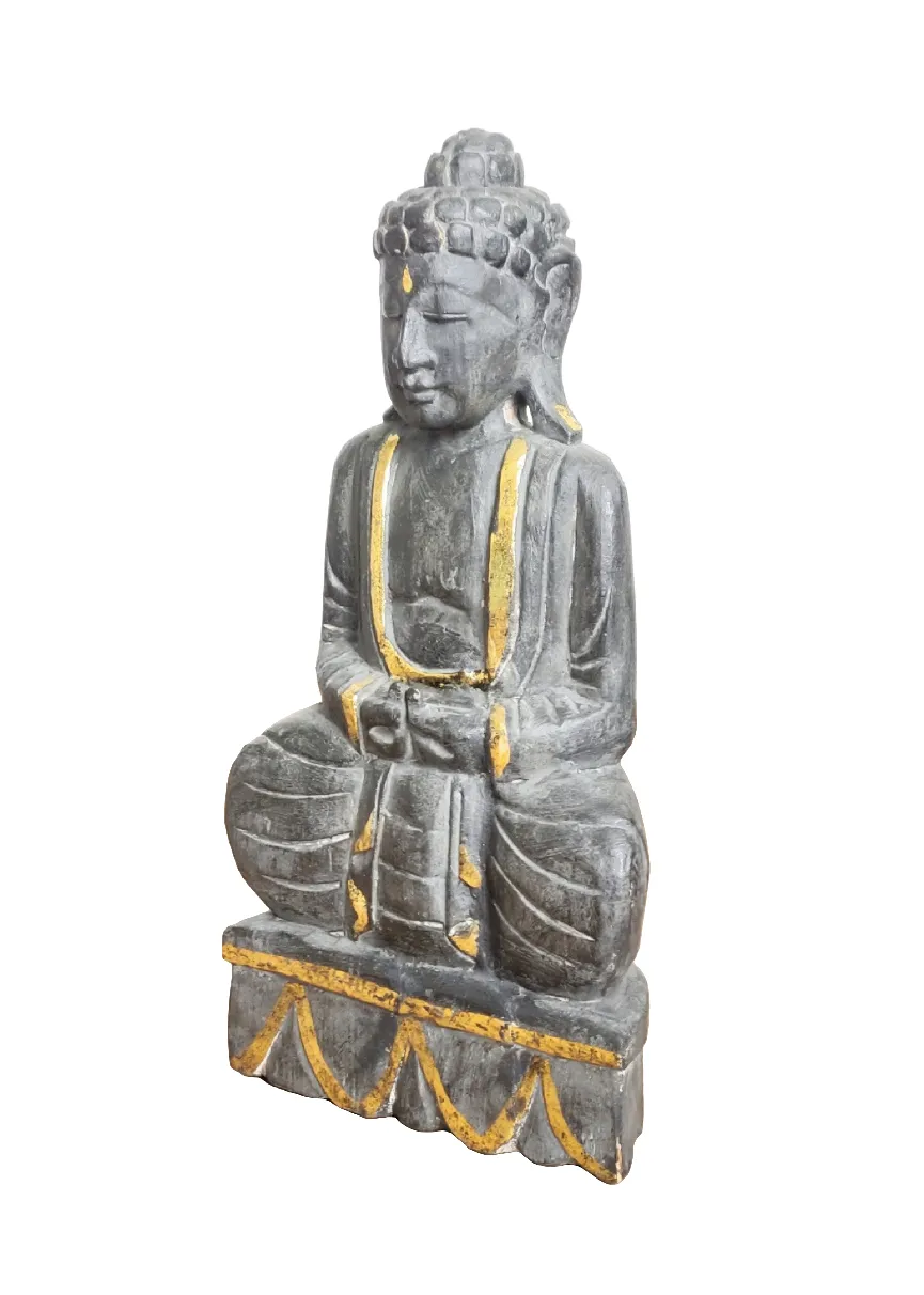 Home Decor. Tabletop Showpiece.
Handcrafted Meditating Wooden Buddha Statue on a Lotus Pedestal.