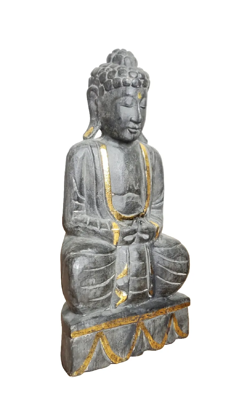 Home Decor. Tabletop Showpiece.
Handcrafted Meditating Wooden Buddha Statue on a Lotus Pedestal.