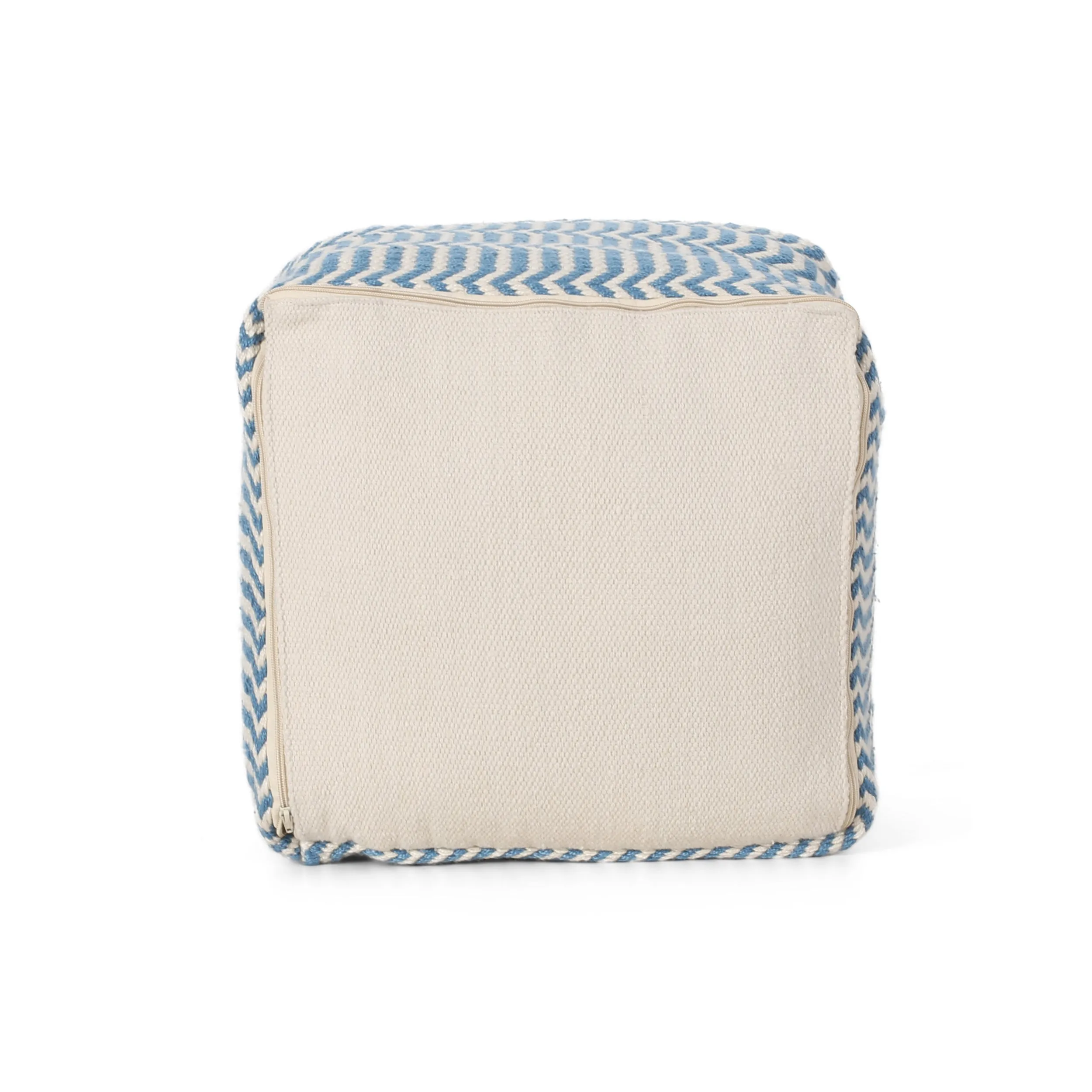 Iris Boho Yarn Pouf, Blue and White