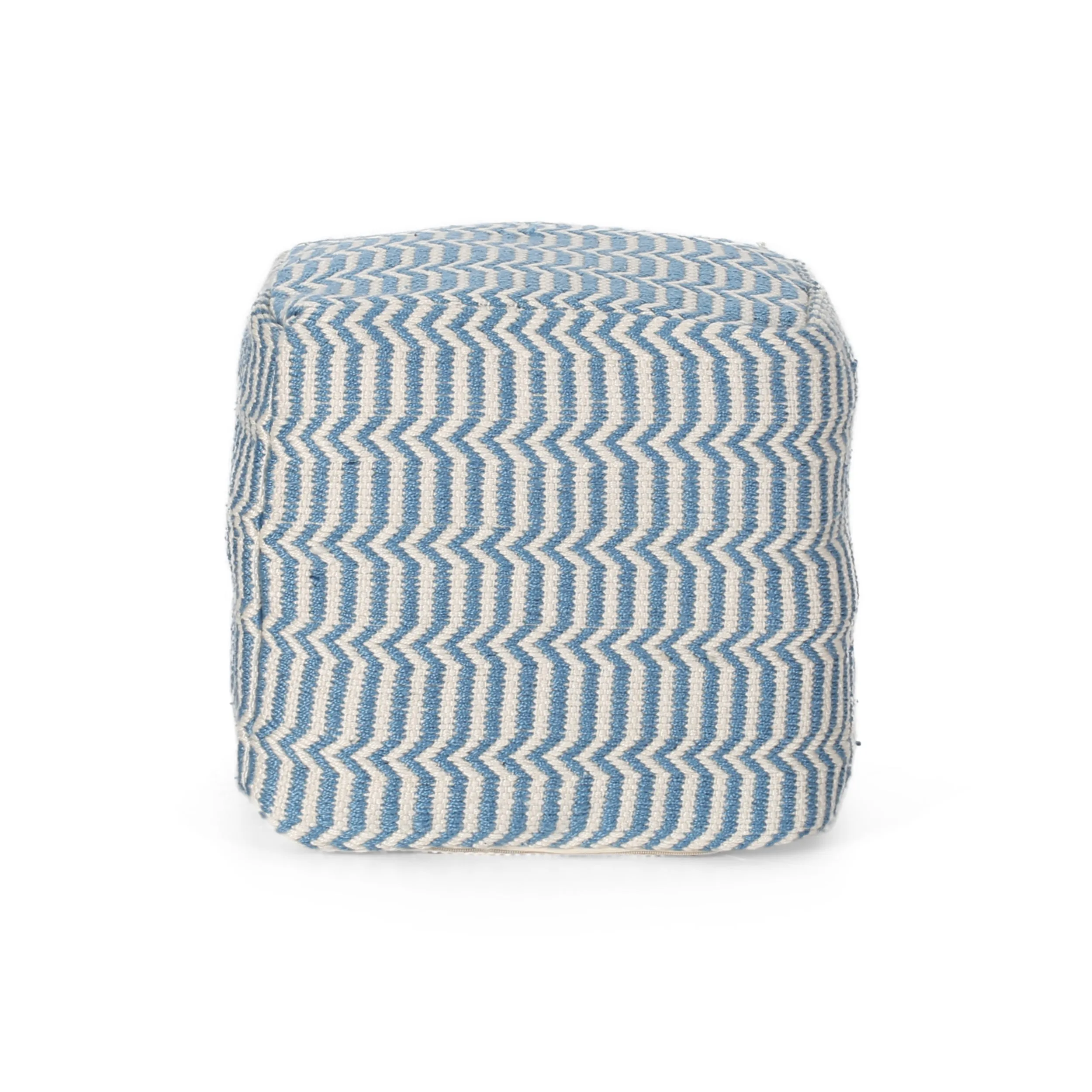 Iris Boho Yarn Pouf, Blue and White