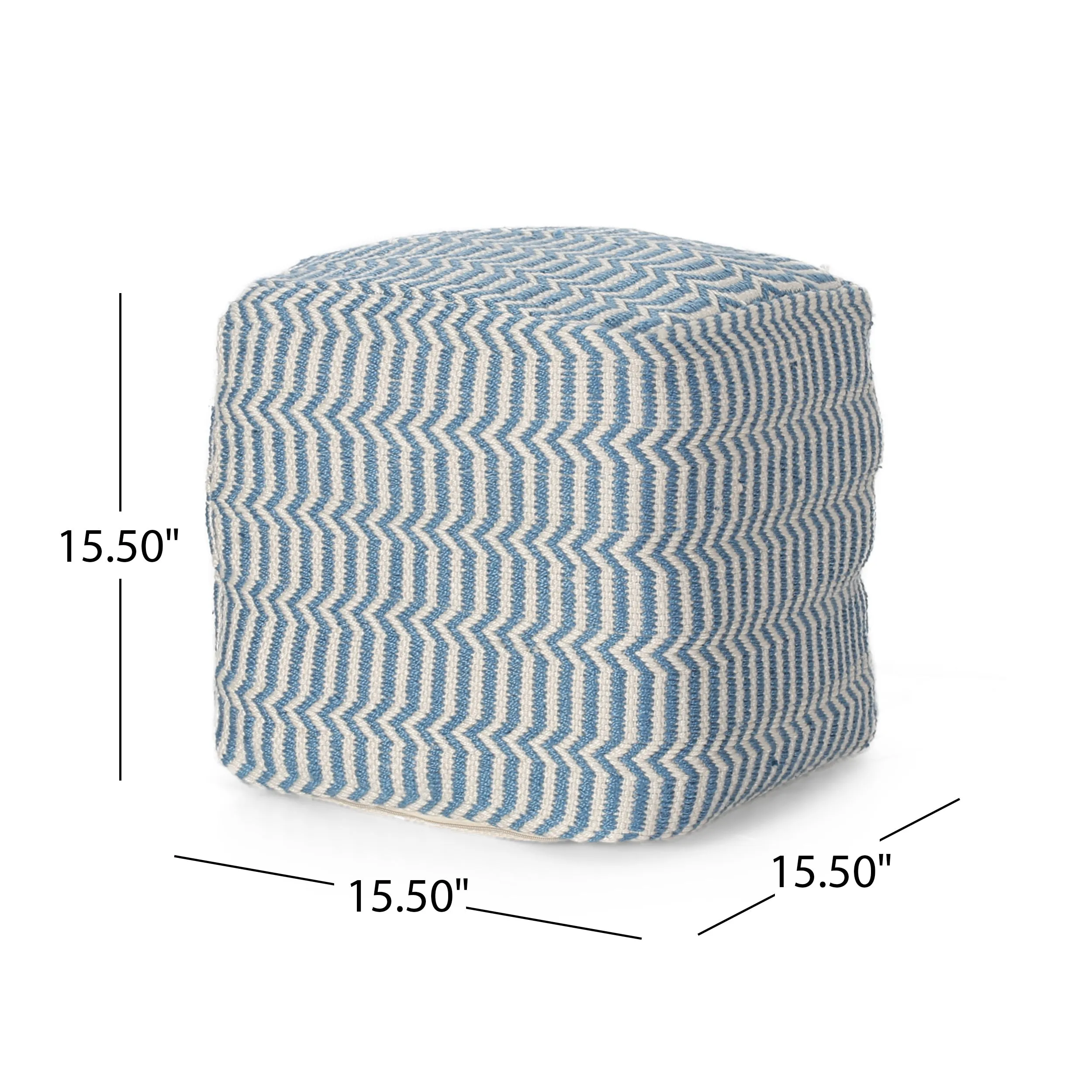 Iris Boho Yarn Pouf, Blue and White