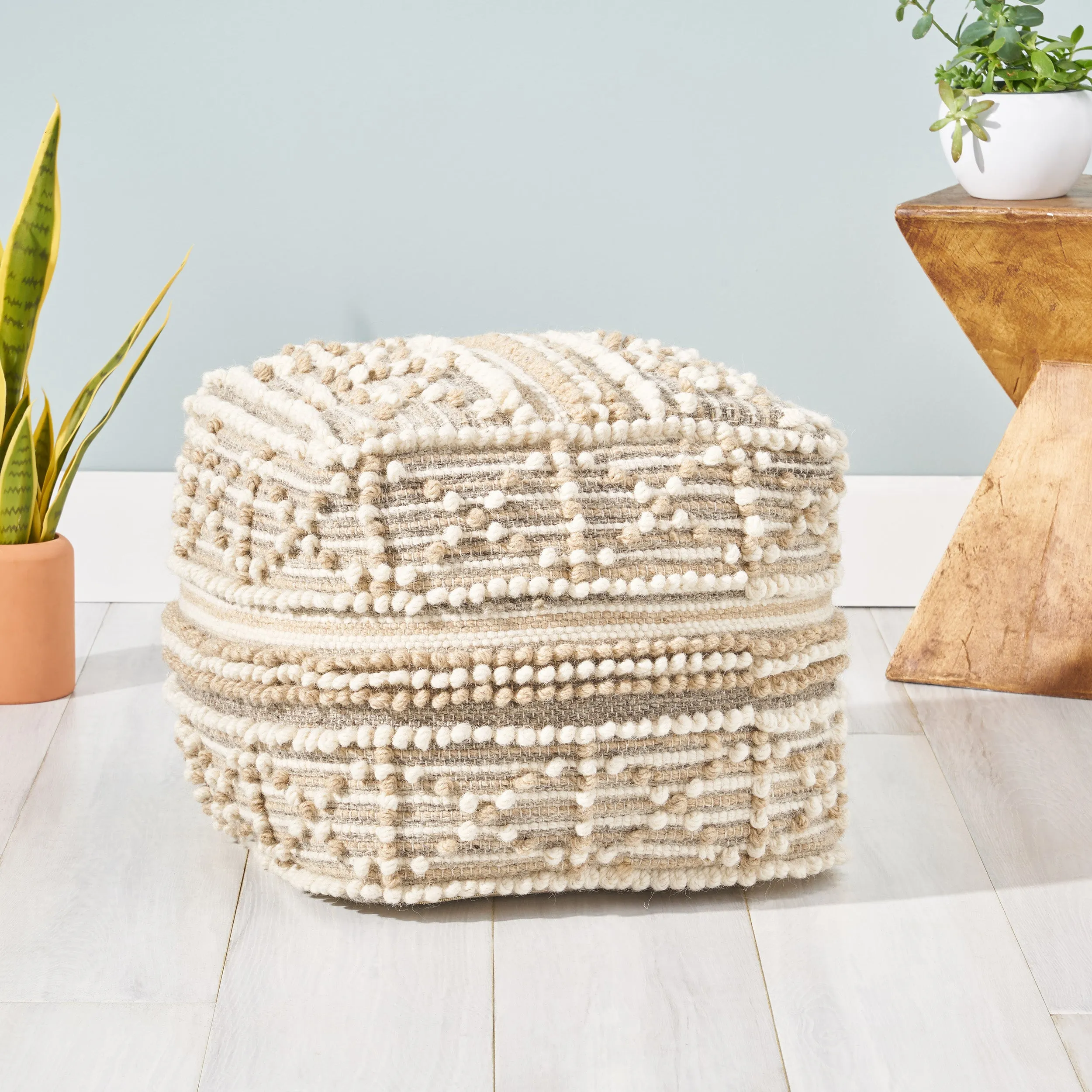 Ishara Contemporary Wool and Cotton Pouf Ottoman