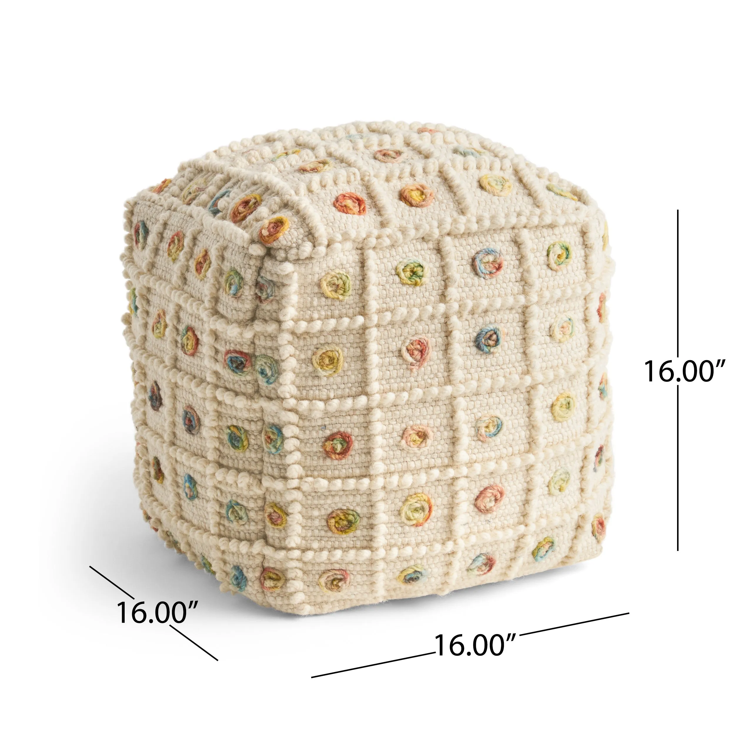 Jaceyon Boho Wool and Cotton Ottoman Pouf