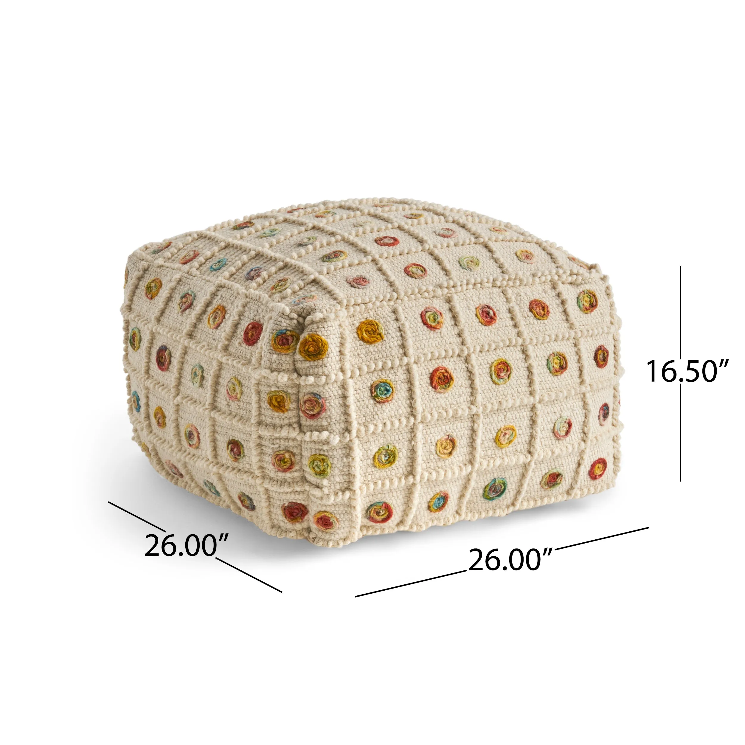 Jaceyon Boho Wool and Cotton Ottoman Pouf