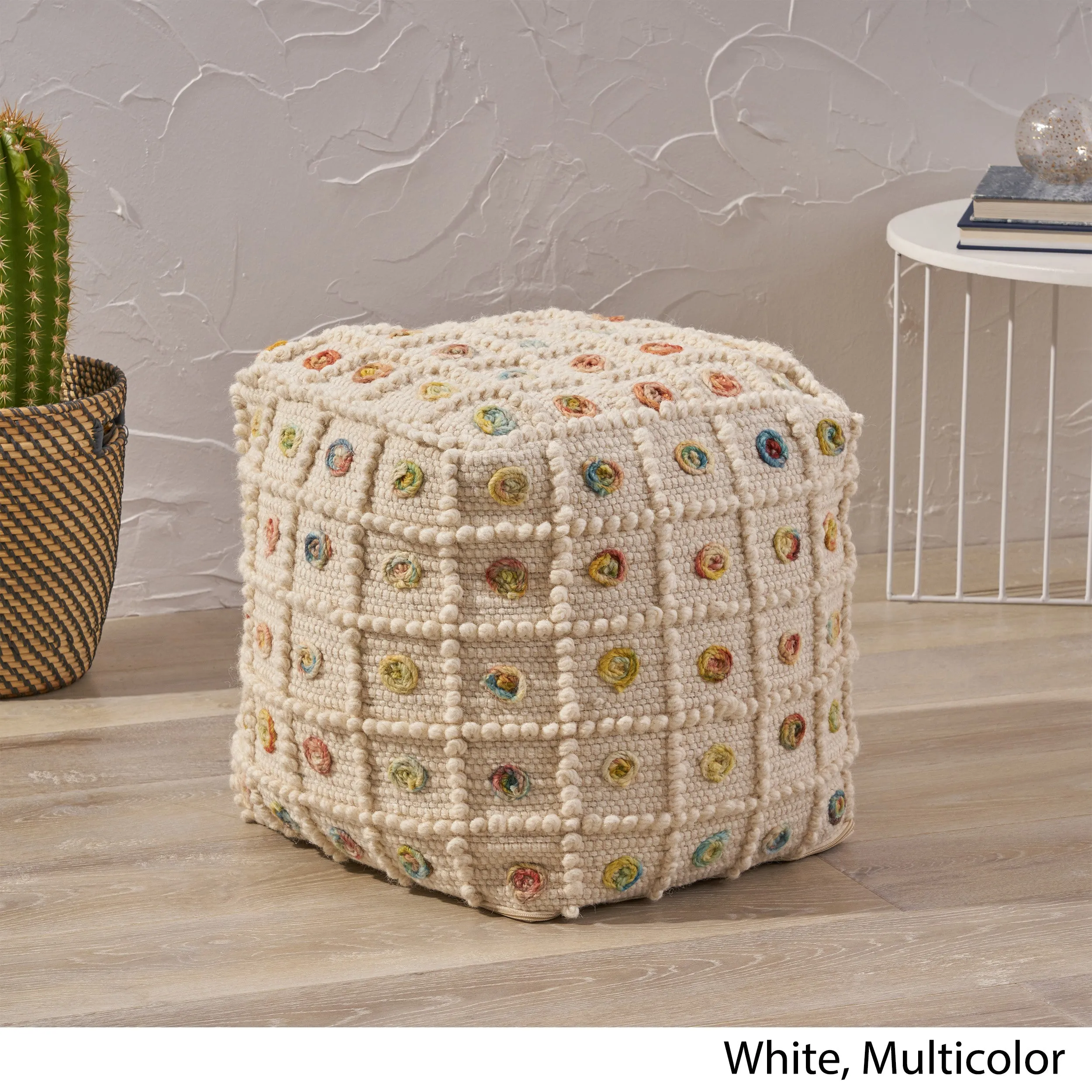 Jaceyon Boho Wool and Cotton Ottoman Pouf