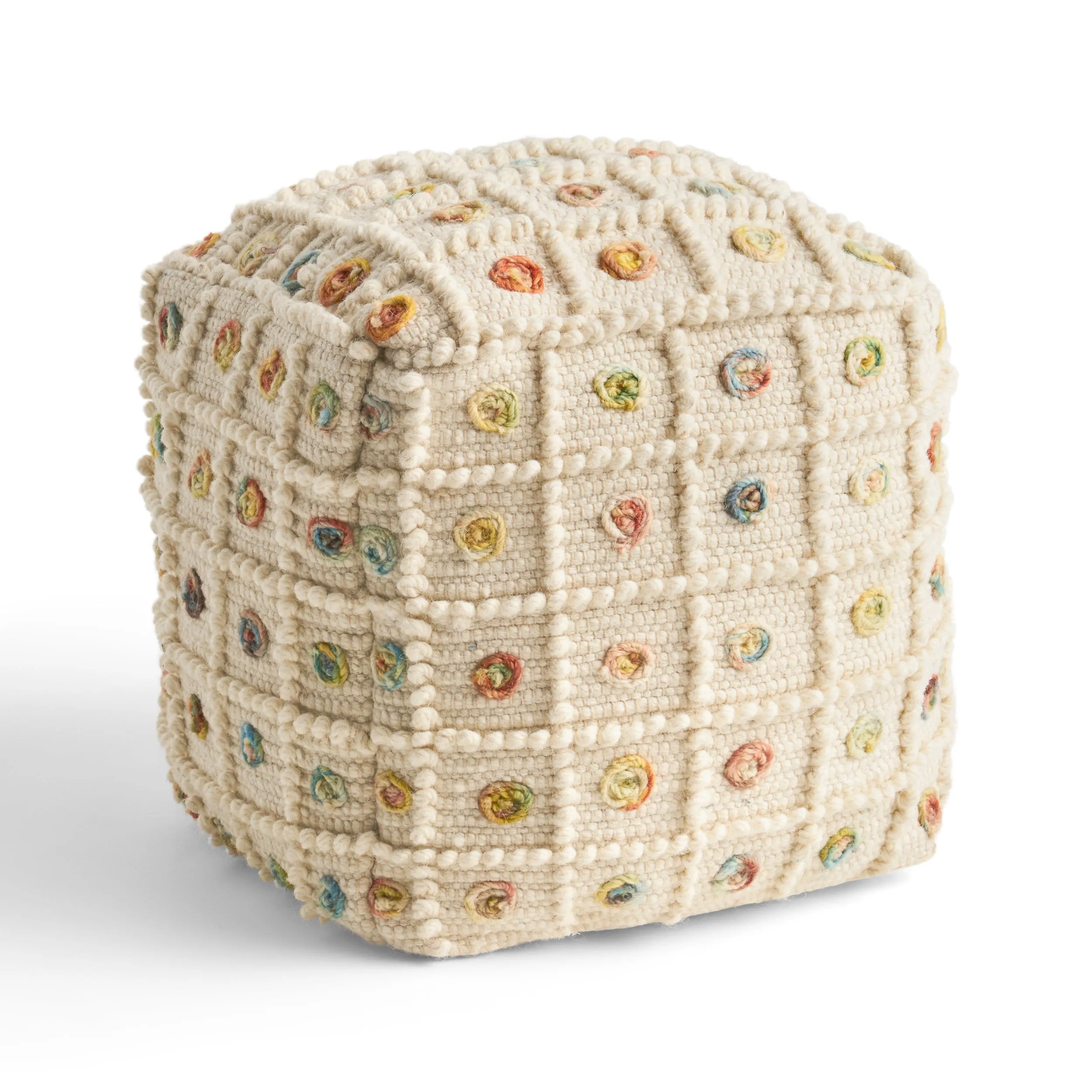 Jaceyon Boho Wool and Cotton Ottoman Pouf