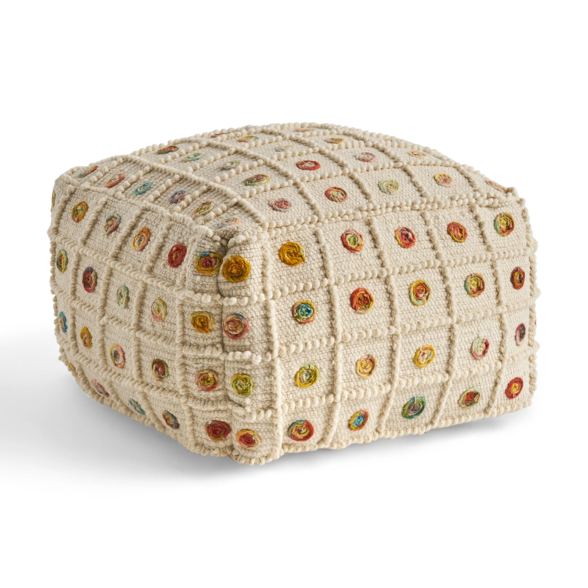 Jaceyon Boho Wool and Cotton Ottoman Pouf