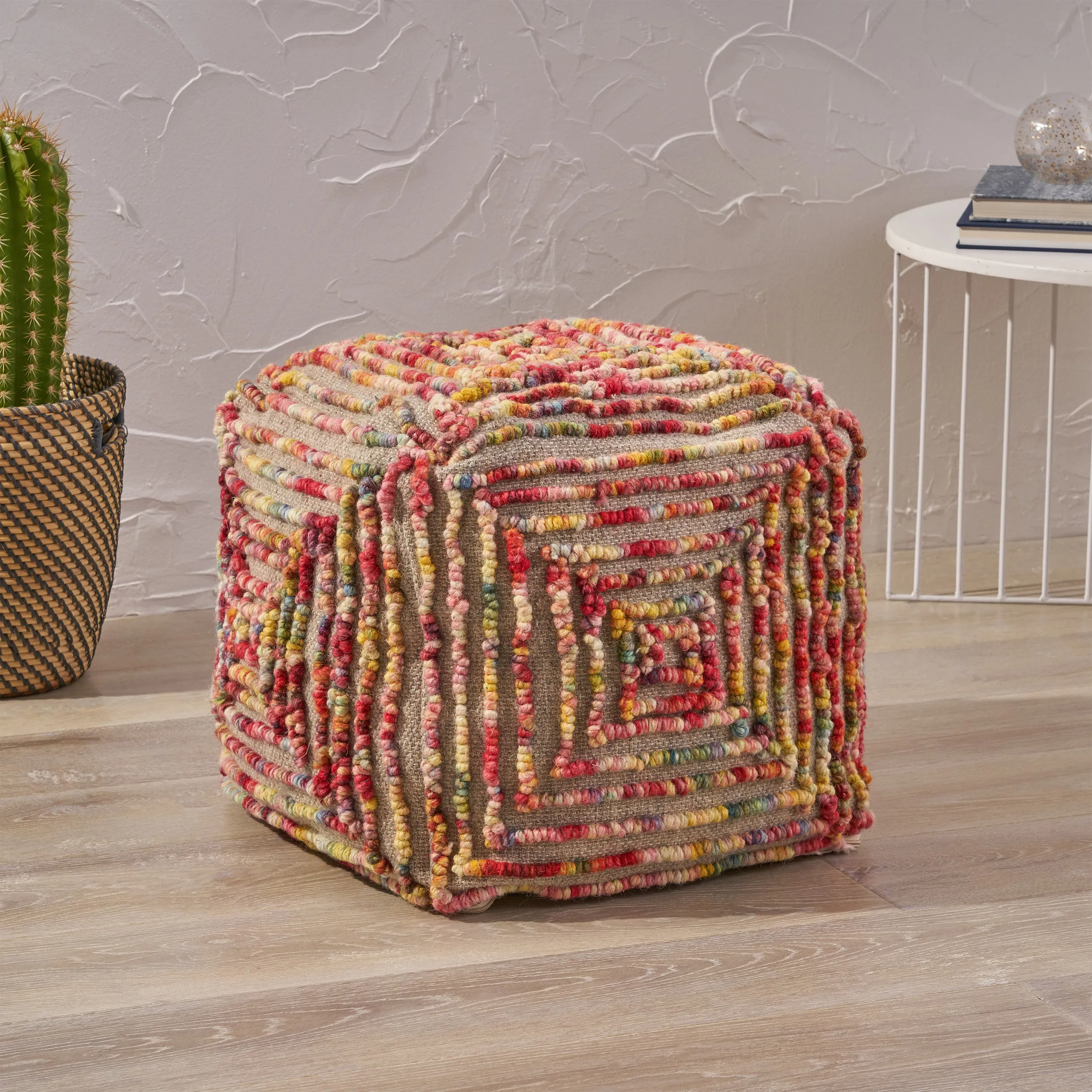 Jaylee Boho Wool Ottoman Pouf