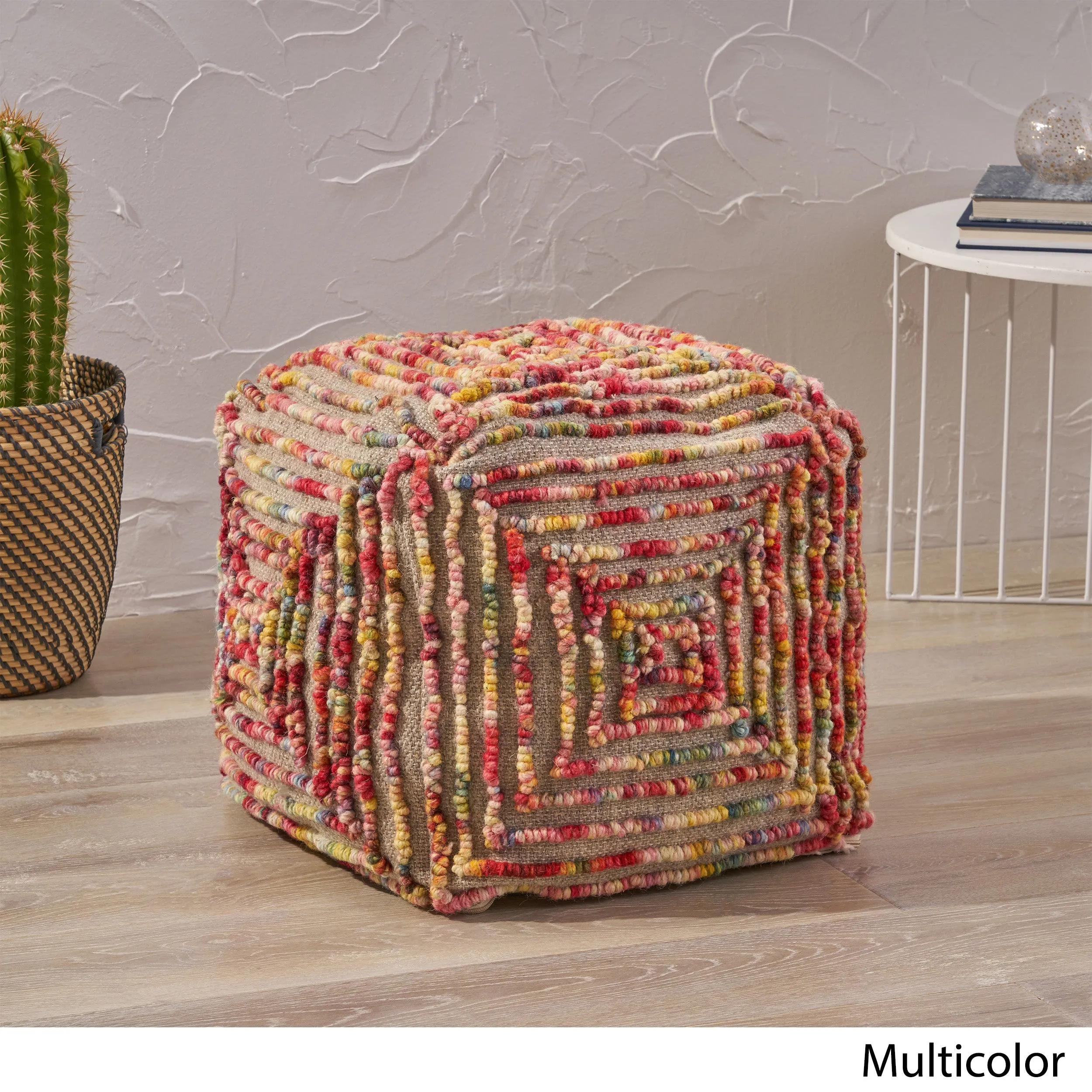 Jaylee Boho Wool Ottoman Pouf