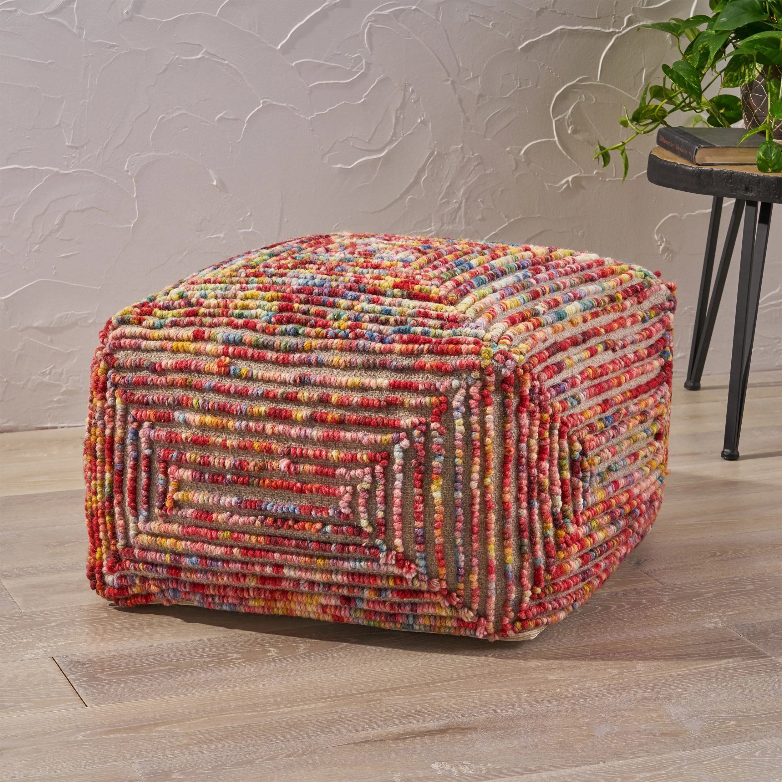 Jaylee Boho Wool Ottoman Pouf