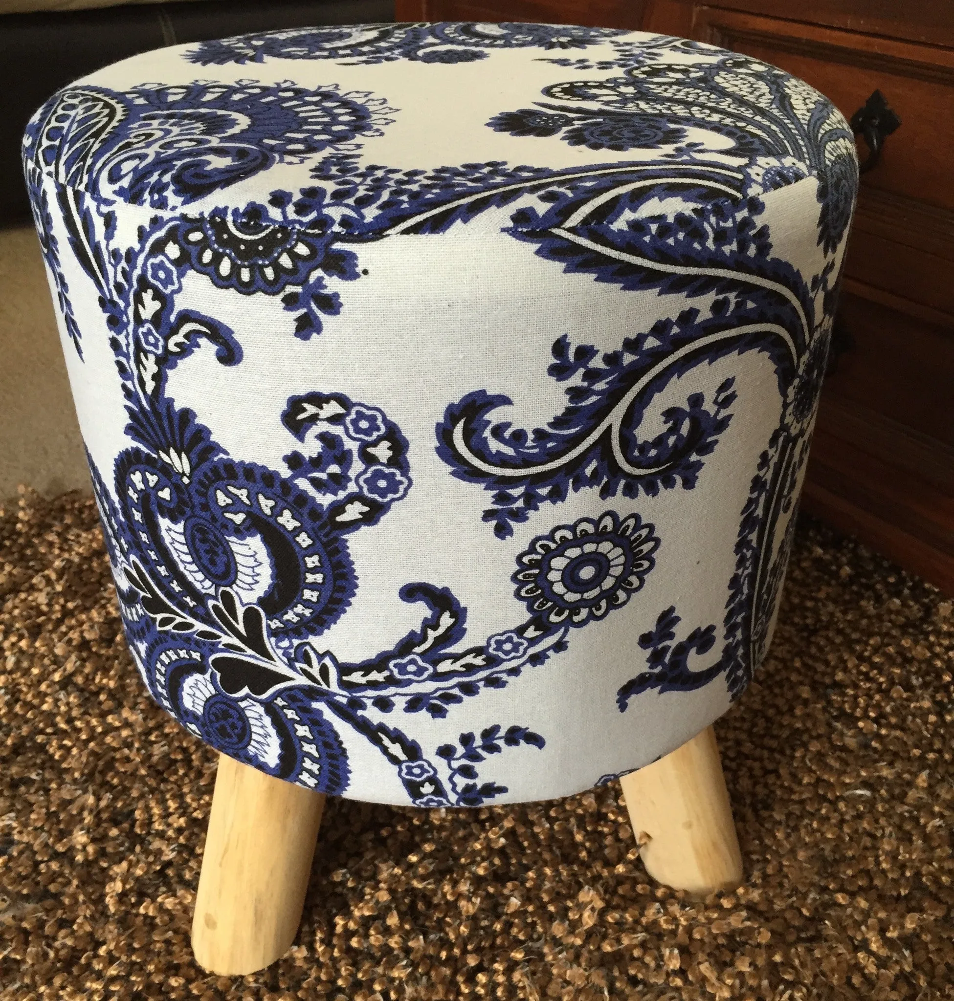 Kaleidoscope Linen Foot Stool With Wooden Feet