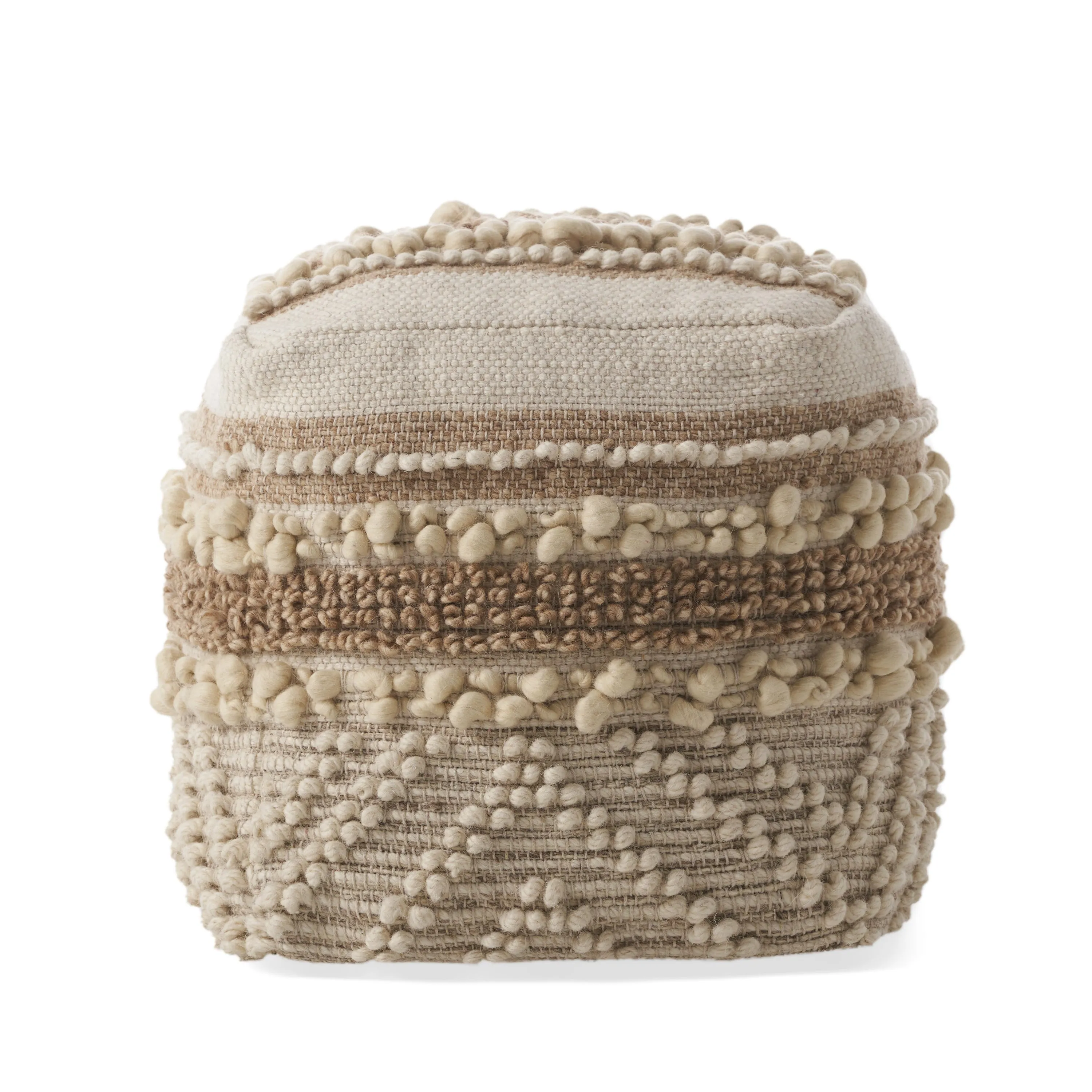 Katiya Contemporary Wool and Cotton Pouf Ottoman