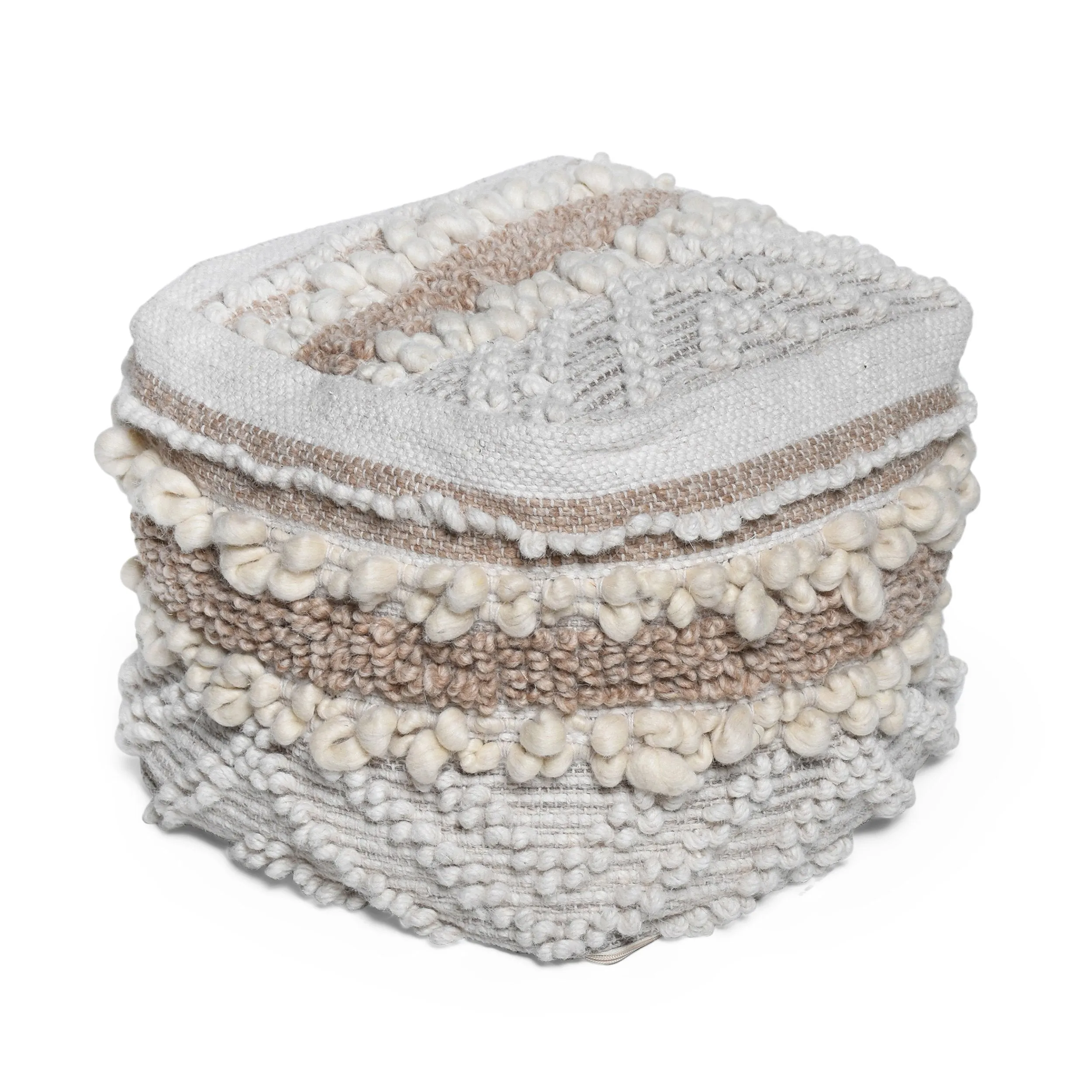 Katiya Contemporary Wool and Cotton Pouf Ottoman