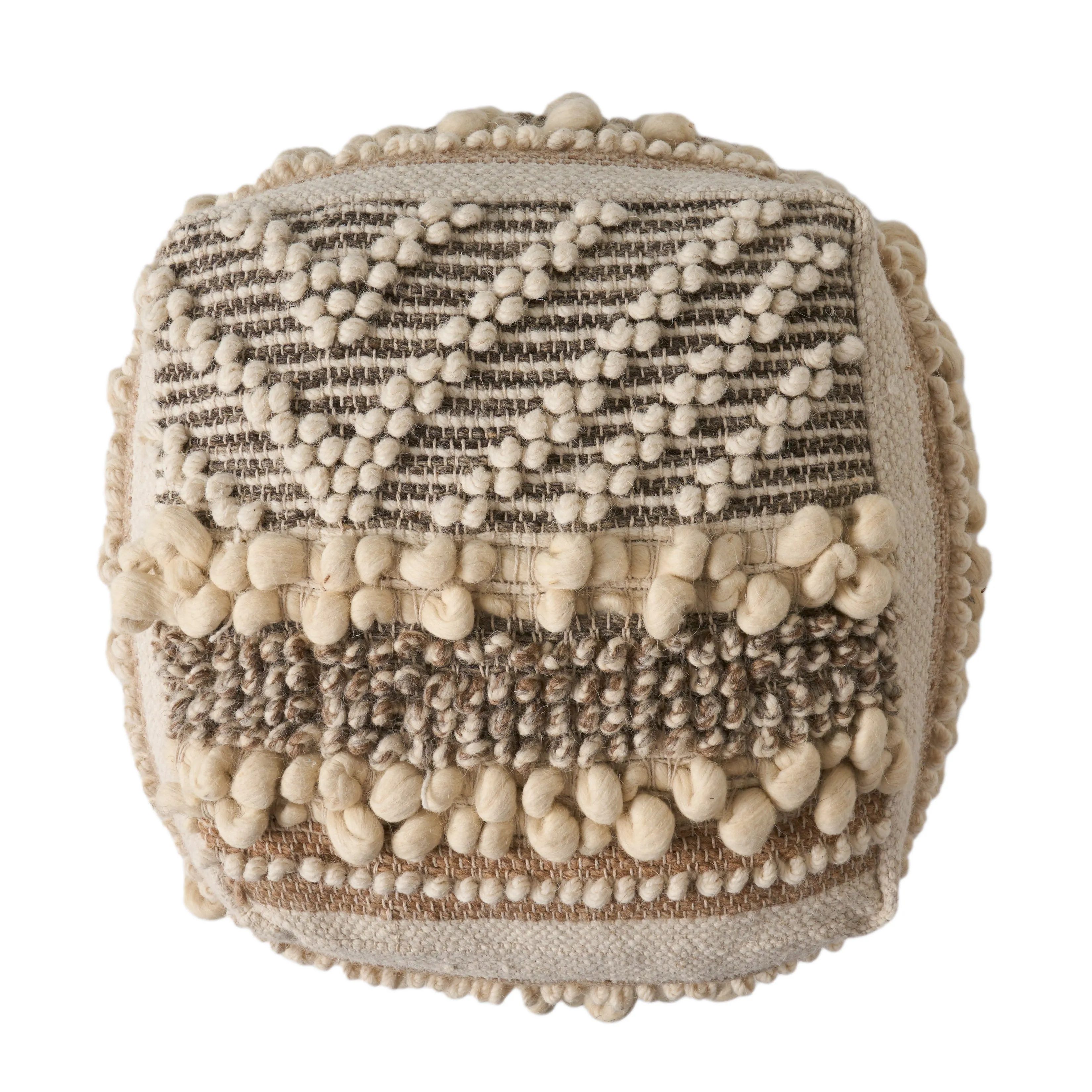 Katiya Contemporary Wool and Cotton Pouf Ottoman