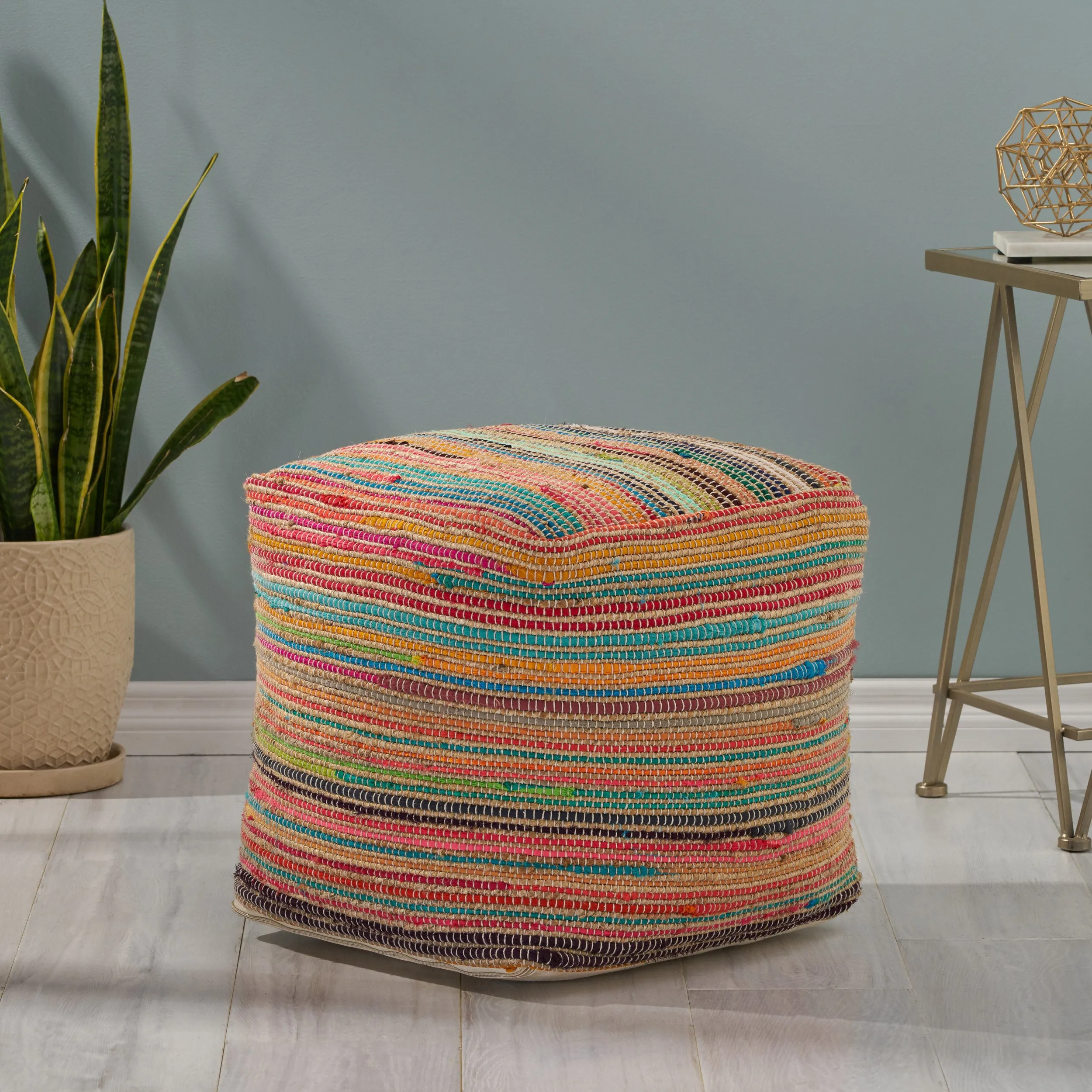 Kenta Boho Jute and Chindi Pouf