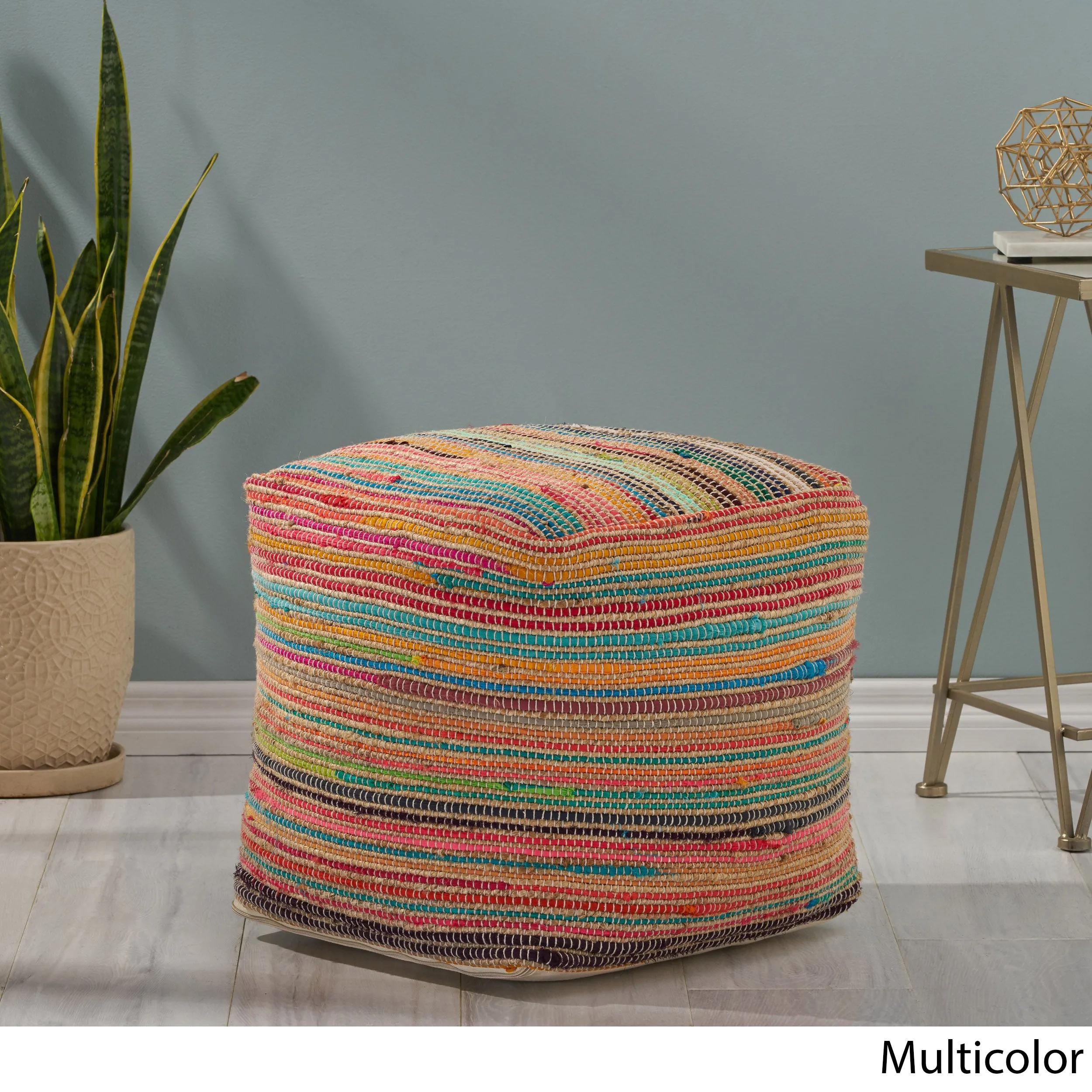 Kenta Boho Jute and Chindi Pouf