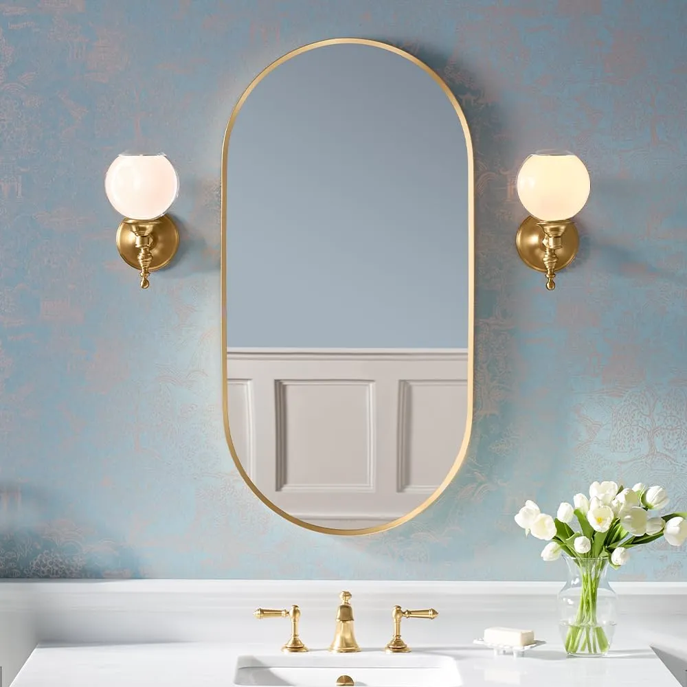 Kohler Essential Capsule Decorative Mirror for Wall 510mm X 1018mm (20"x 40") Brushed Gold Frame with Silver Coated Glass - Mirror for Bathroom, Living Room, Bedroom - Premium Metal & Timeless Design