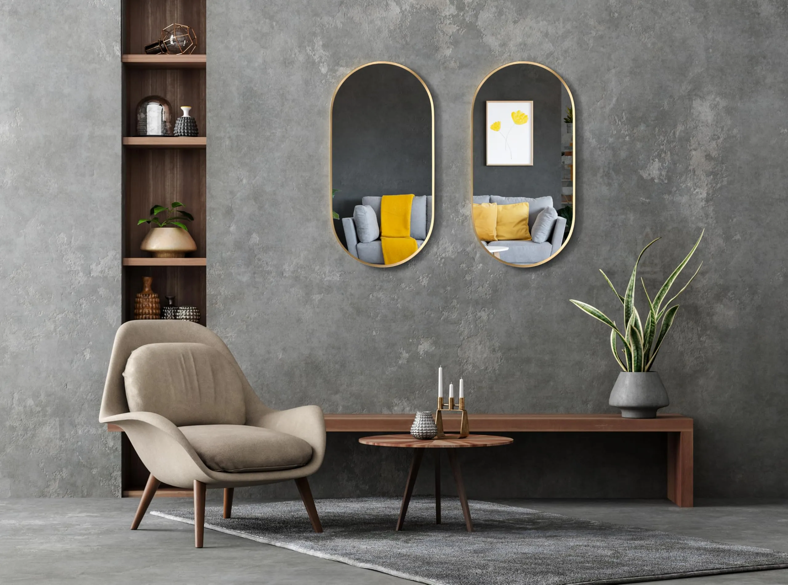 Kohler Essential Capsule Decorative Mirror for Wall 510mm X 1018mm (20"x 40") Brushed Gold Frame with Silver Coated Glass - Mirror for Bathroom, Living Room, Bedroom - Premium Metal & Timeless Design