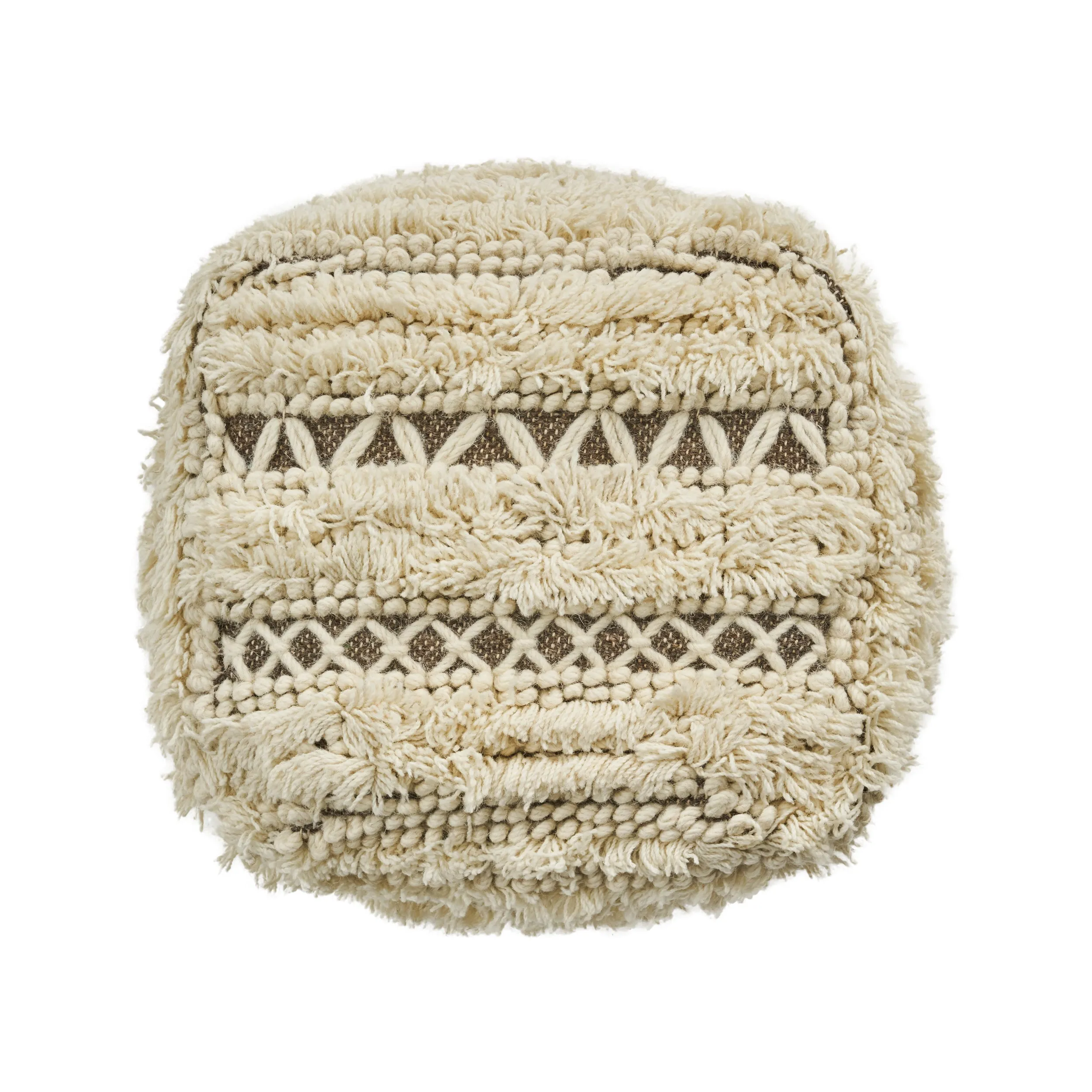 Korey Boho Wool and Cotton Ottoman Pouf