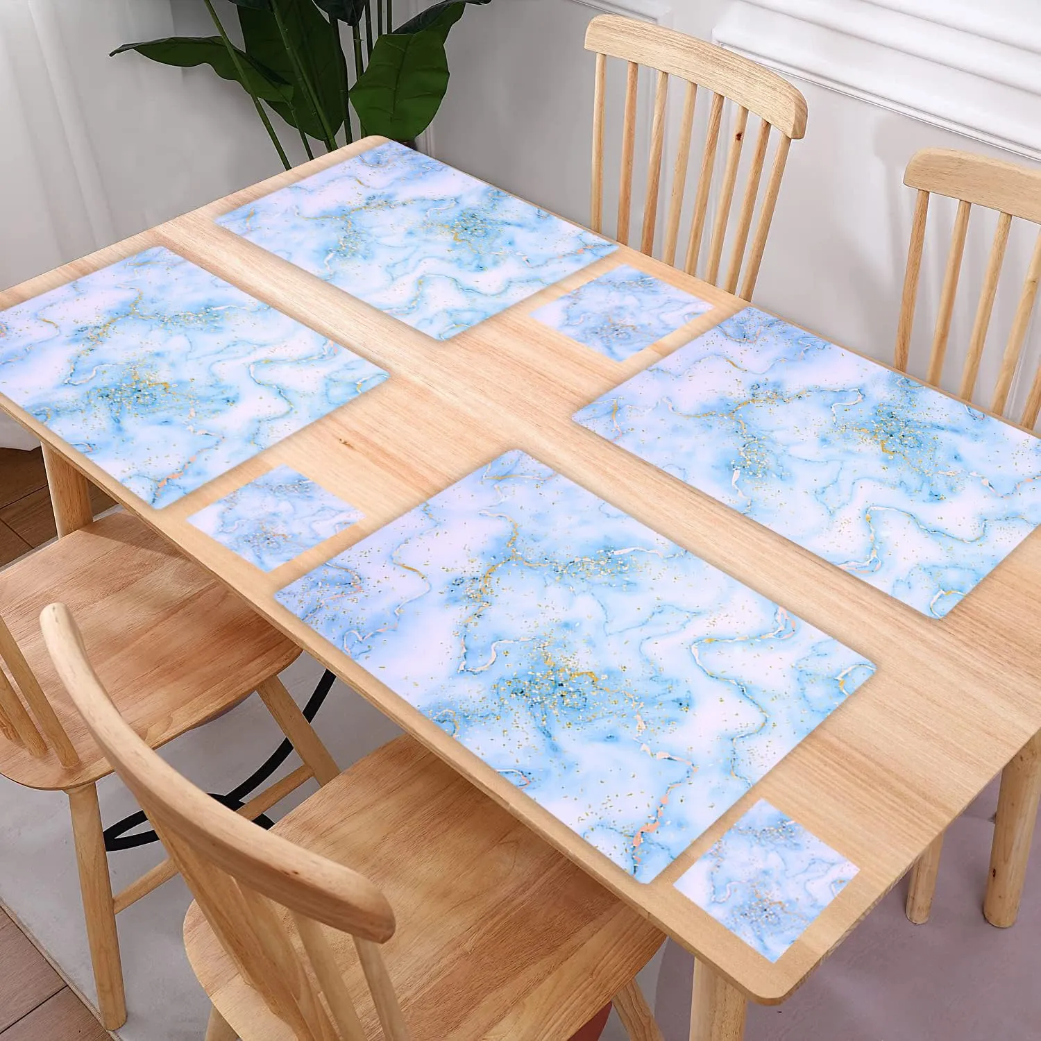 Kuber Industries Placemat | Table Placemats with Coasters | Table Placemats with Tea Coasters | Dining Table Placemats & Coasters Set | See Gold | 12 Piece Set | Sky Blue