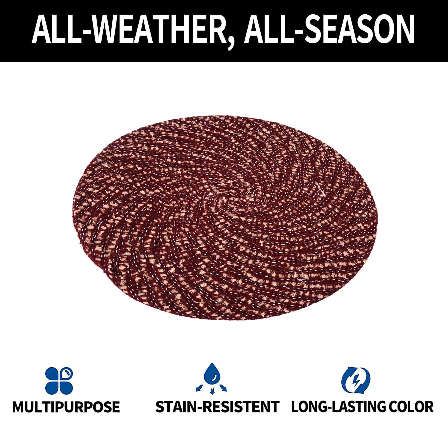 Kuber Industries Side Table Mats | Round Feather Table Mat | Bed-Side Table Mat | Center Table Mat | Reversible Dining Mat | Table Runner Mat | 16 Inch | Small | Pack of 2 | Maroon