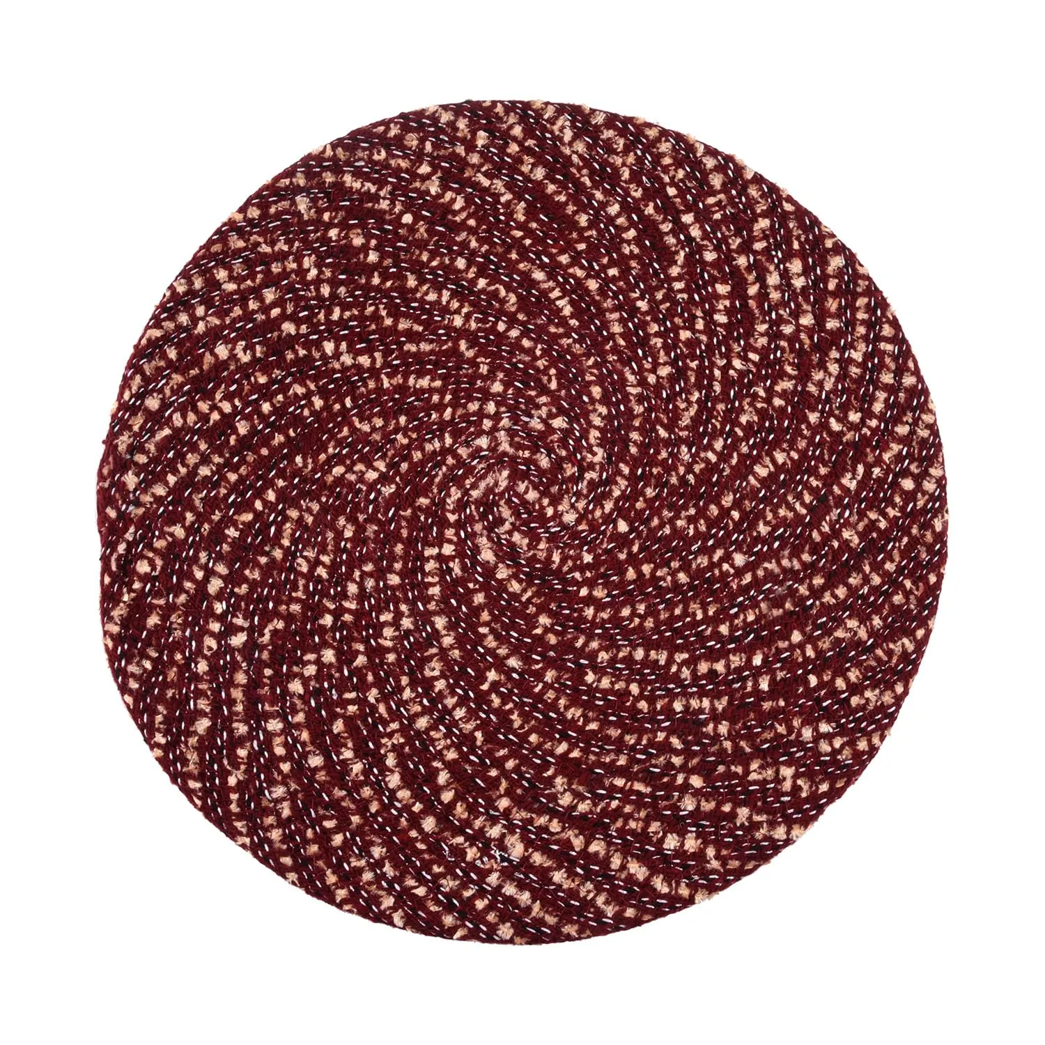 Kuber Industries Side Table Mats | Round Feather Table Mat | Bed-Side Table Mat | Center Table Mat | Reversible Dining Mat | Table Runner Mat | 16 Inch | Small | Pack of 2 | Maroon