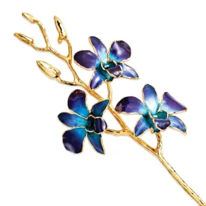 Lacquer Dipped 24k Gold Trimmed Purple and Blue Orchid Stem