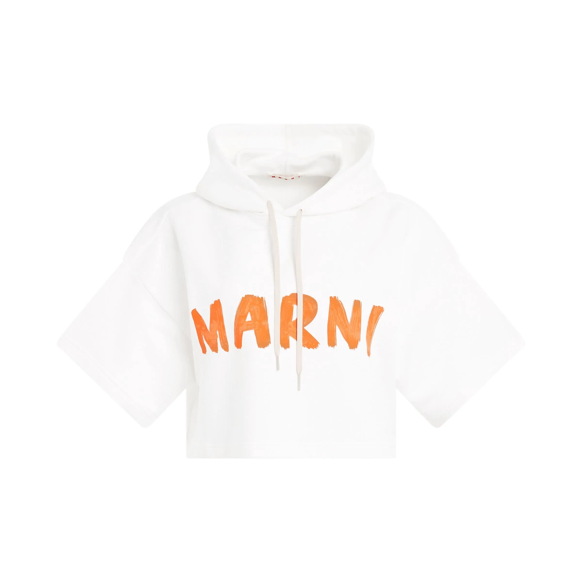 Logo Cropped Hoodie in Stone White