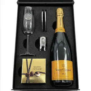 Luxury Champagne Gift Set Includes Bottle, Personalised Champagne Flute, Pewter Bottle Sealer, Pewter Coasters & Truffles