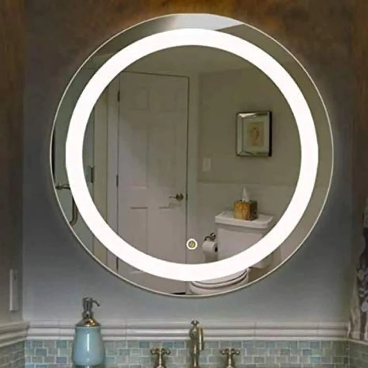 MALLIK DESIGN Warm White Round Led Bathroom Mirror Smart Makeup Light up Mirrors (3 Lights Integrated) - 18x24 Inch