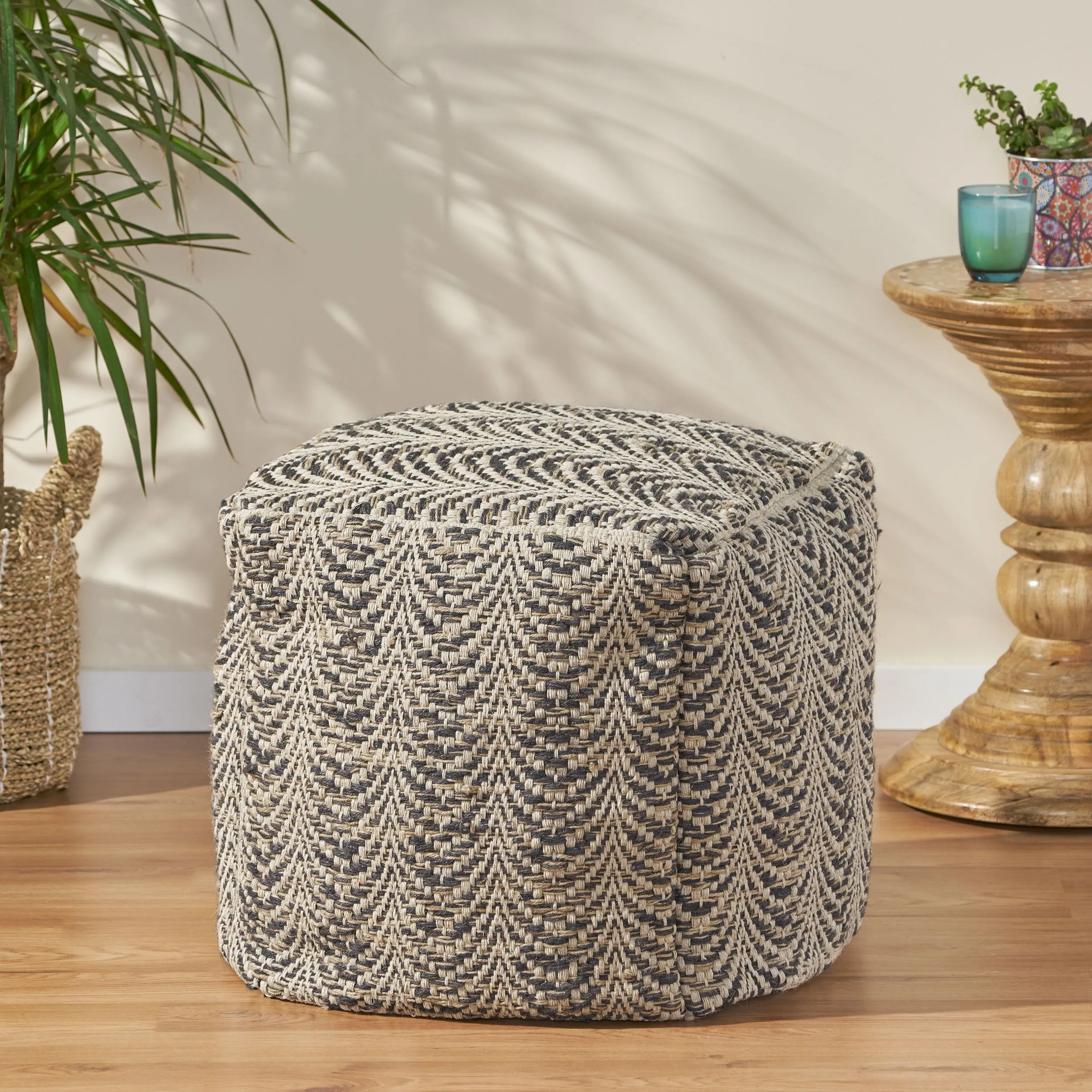 Marko Boho Fabric Cube Pouf