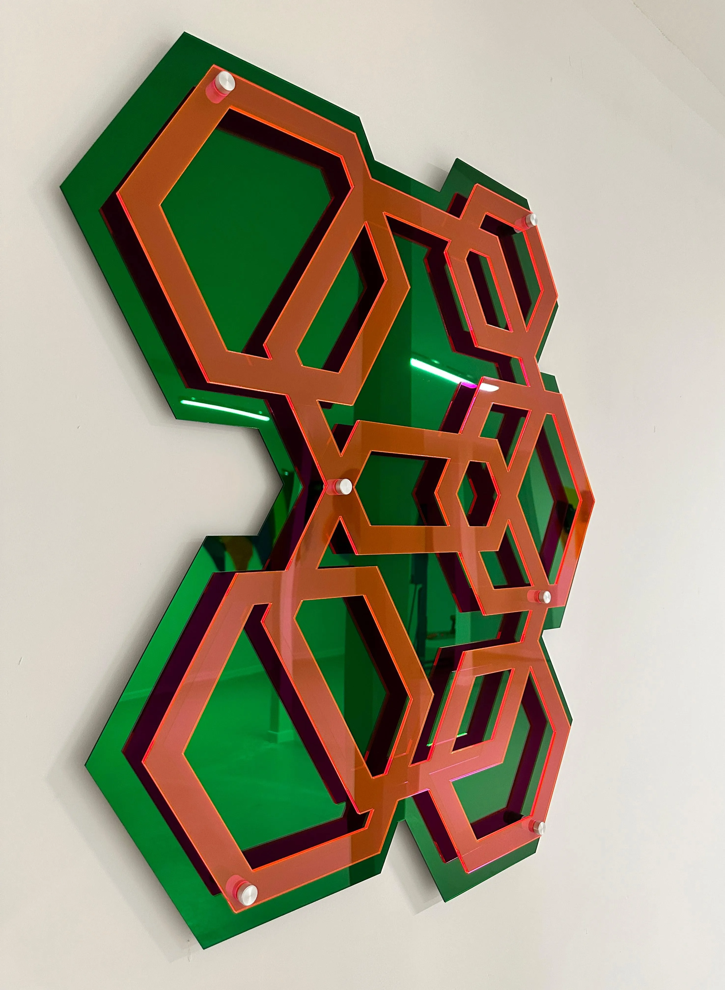 Mirrored Acrylic Emerald Green Hexagon Wall Art