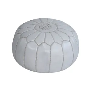 Moroccan White Leather Pouf