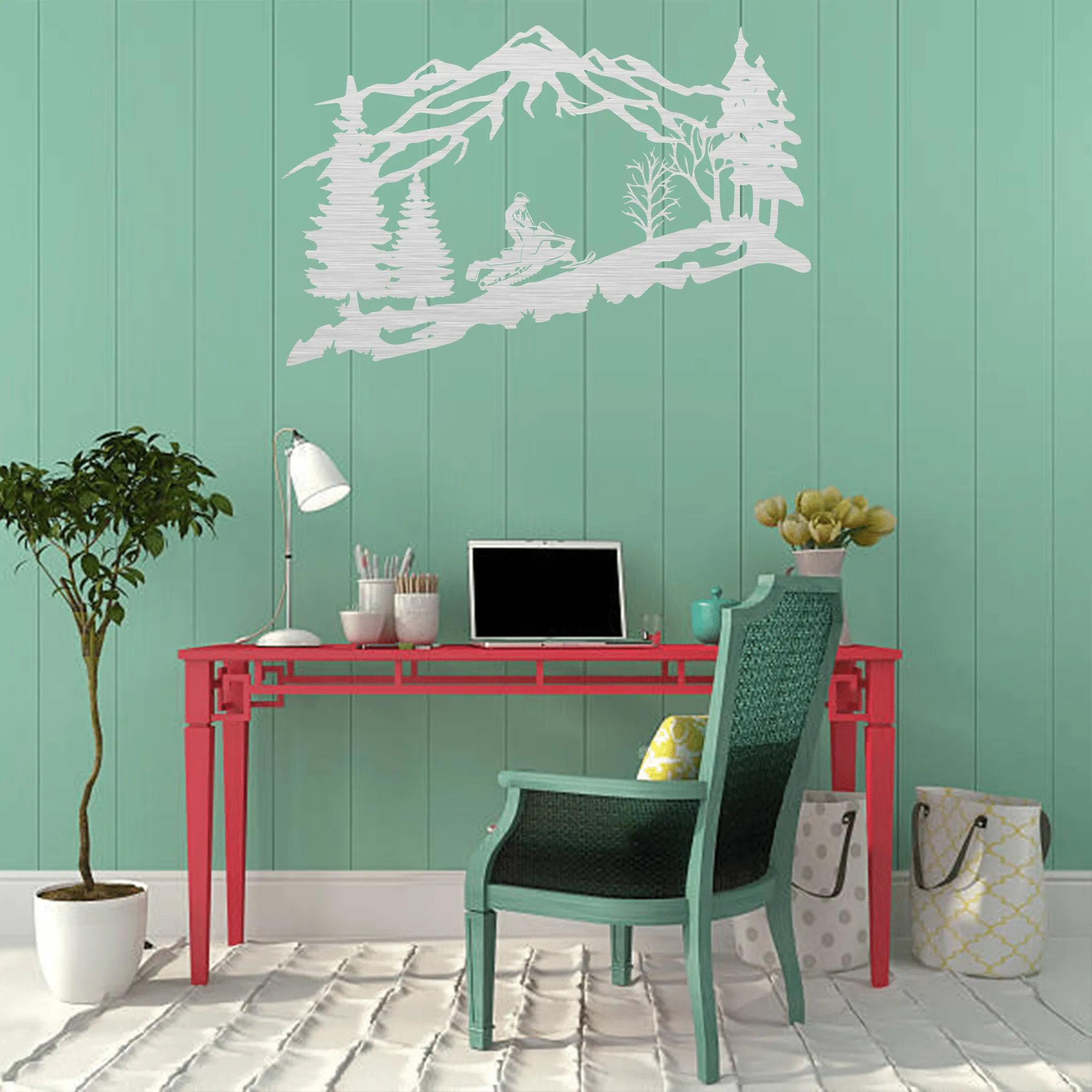 Mountain Snowmobiler- Metal Wall Art