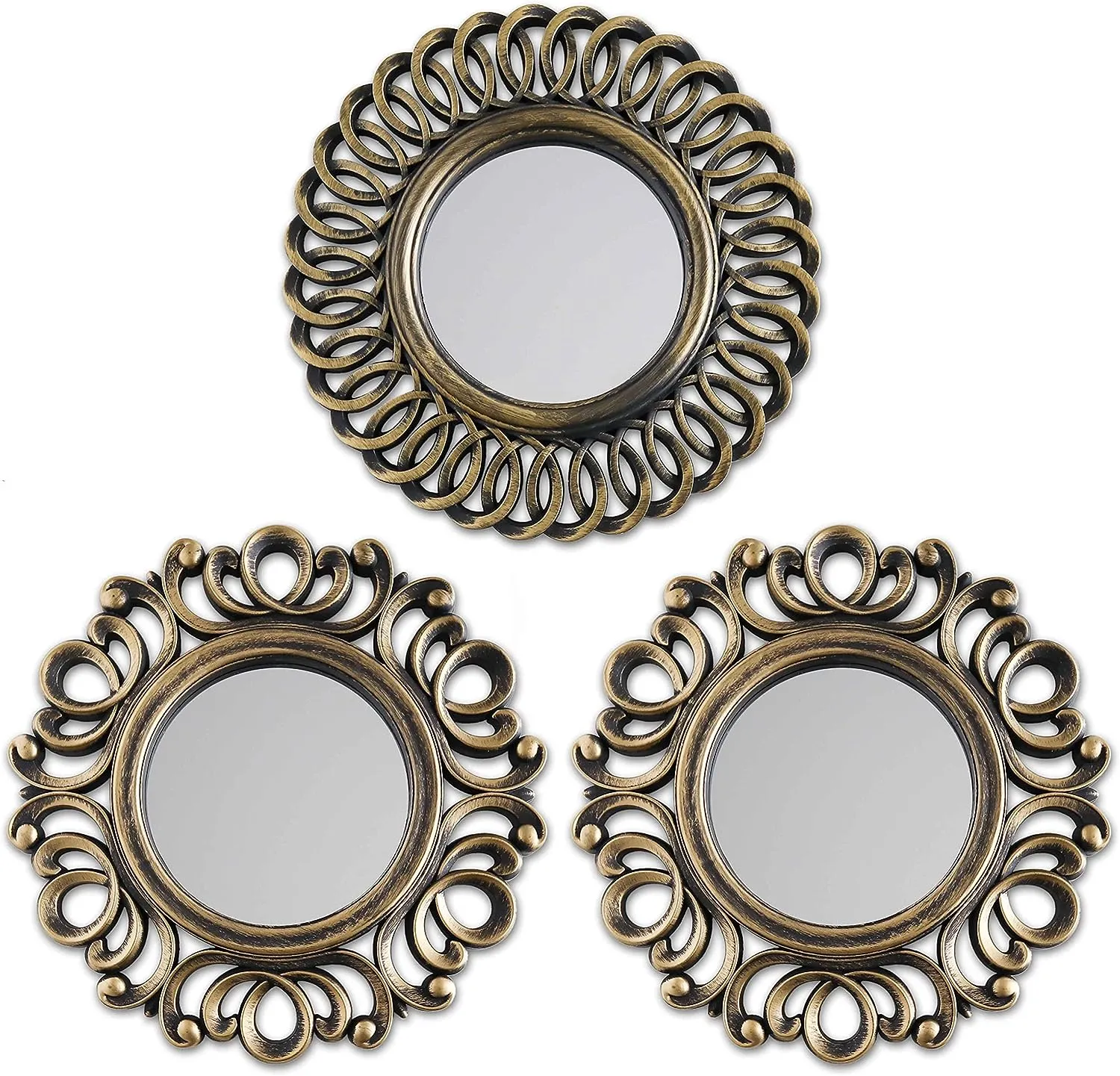 Pack of 3 Gold Vintage Mirrors for Living Room