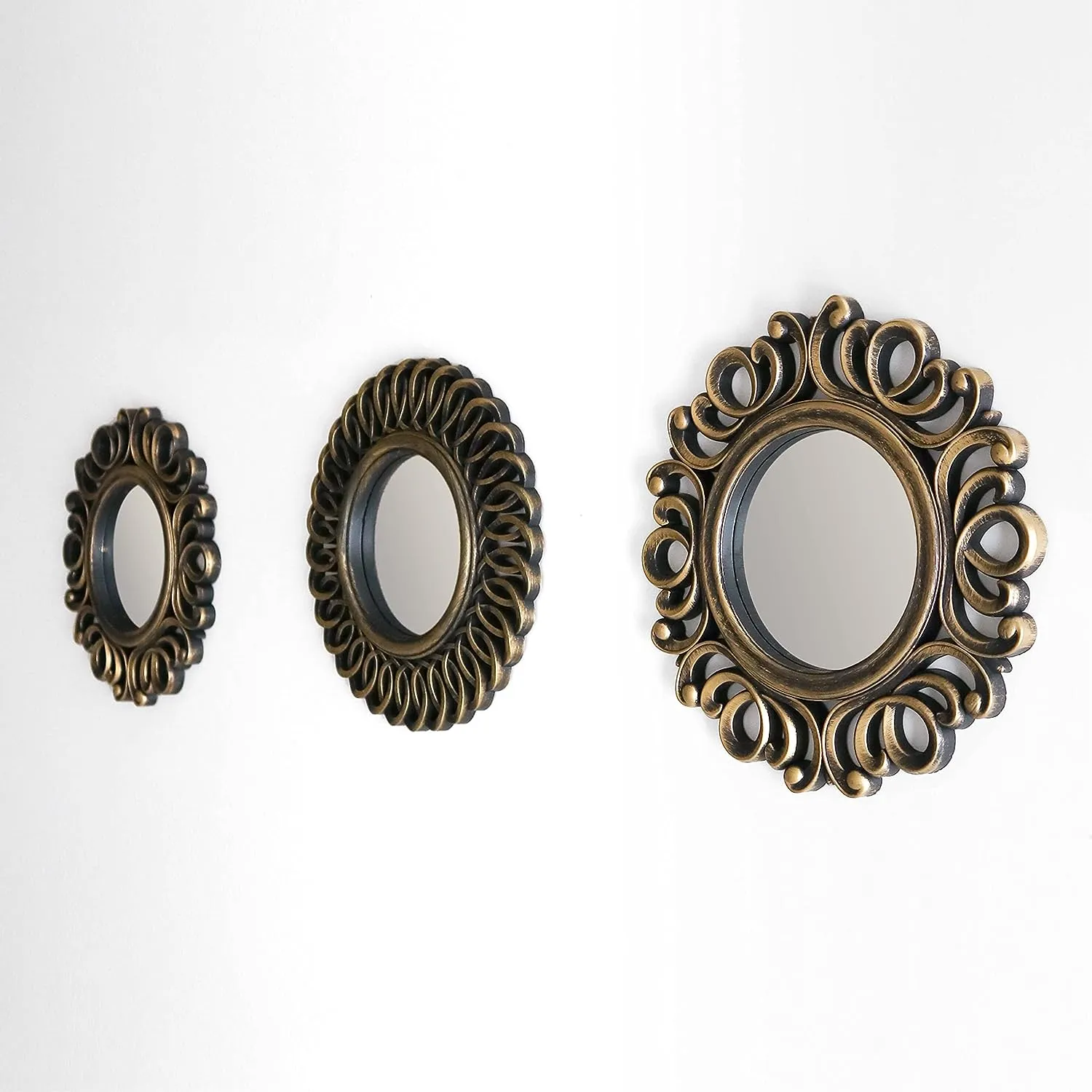 Pack of 3 Gold Vintage Mirrors for Living Room