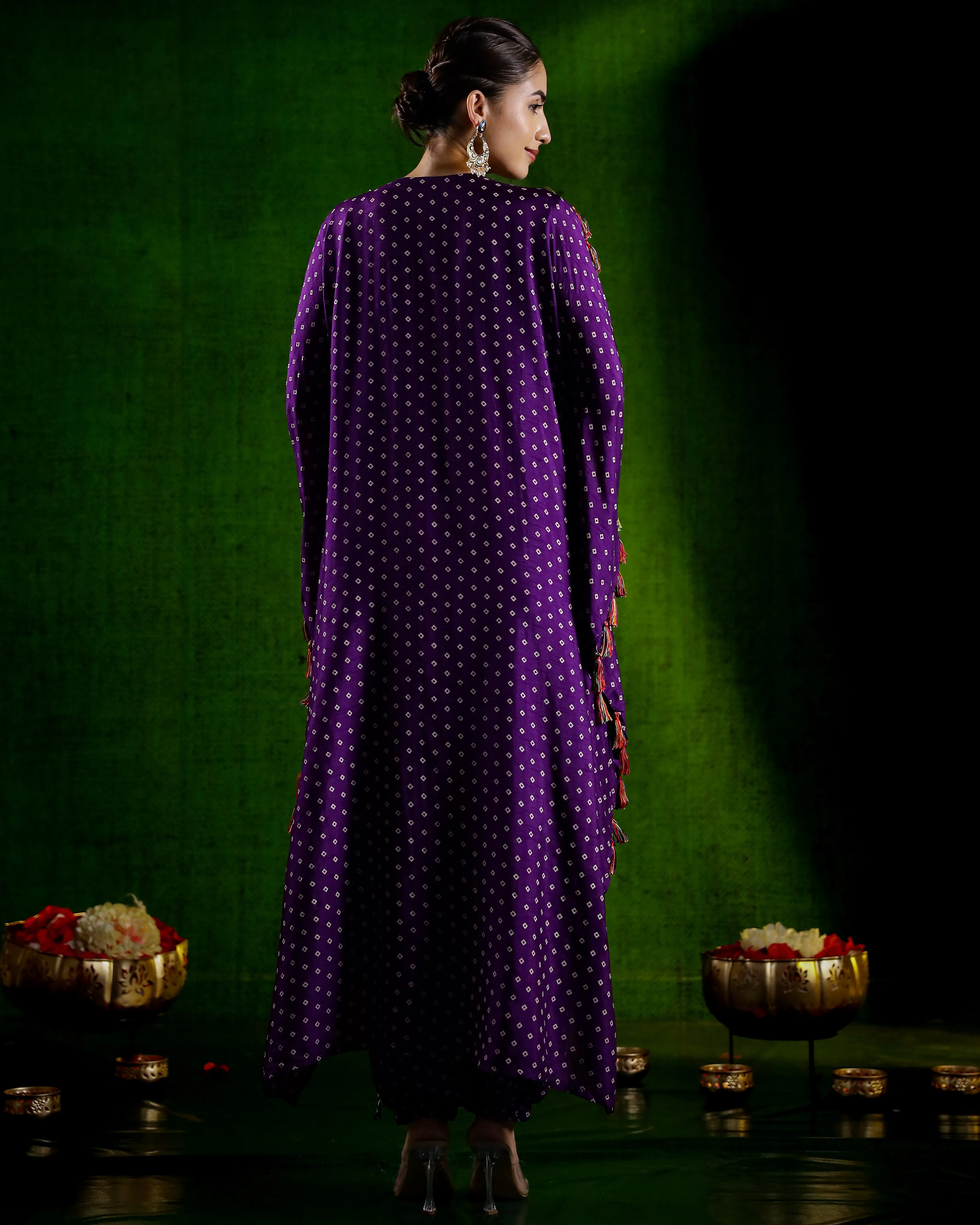 Purple Embellished Spanish Silk Kaftan Set