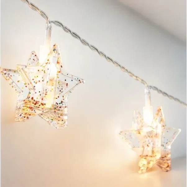 Rainbow Glitter Star Shaped Clip LED String Lights