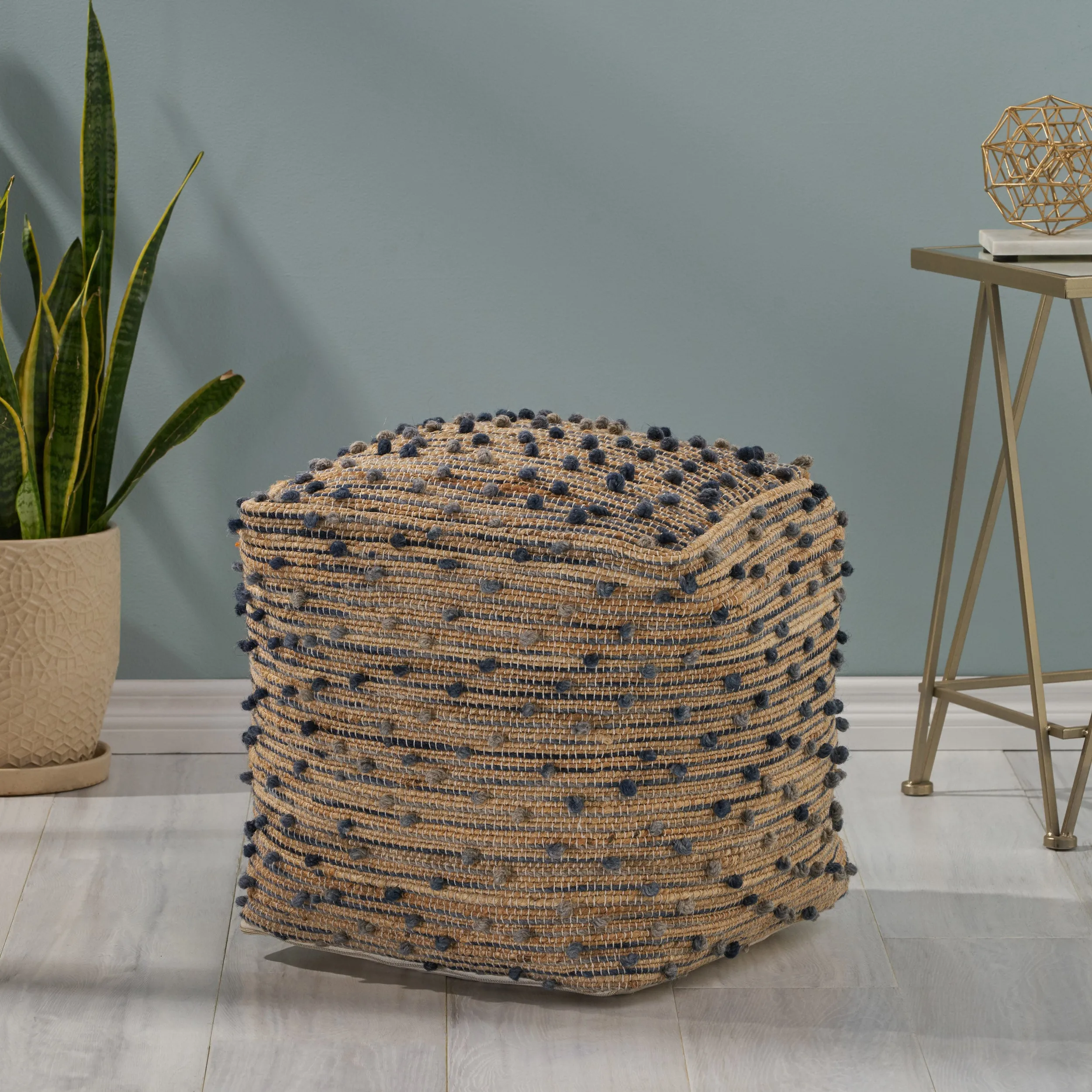 Rainy Boho Jute and Cotton Pouf