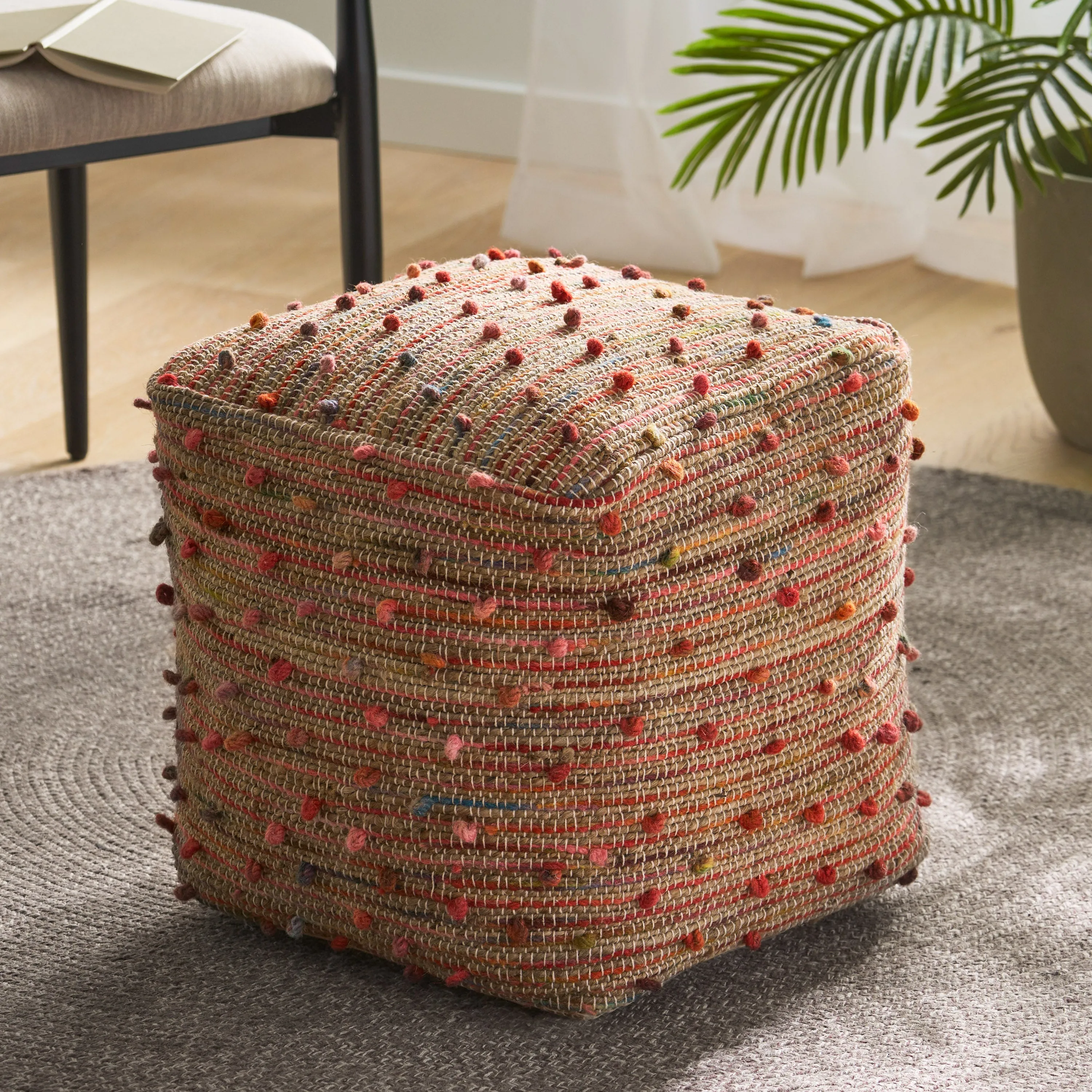 Rainy Boho Jute and Cotton Pouf