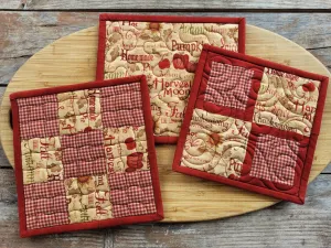 Red Gingham Potholders in Thanksgiving & Harvest Theme Fabrics