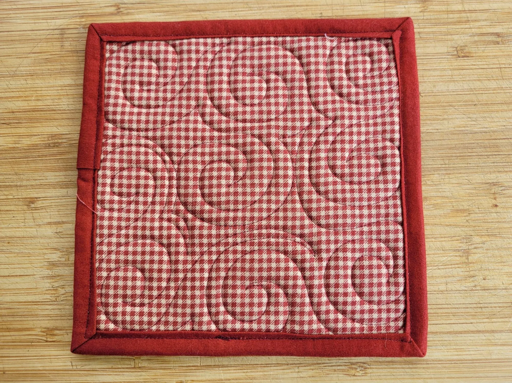 Red Gingham Potholders in Thanksgiving & Harvest Theme Fabrics