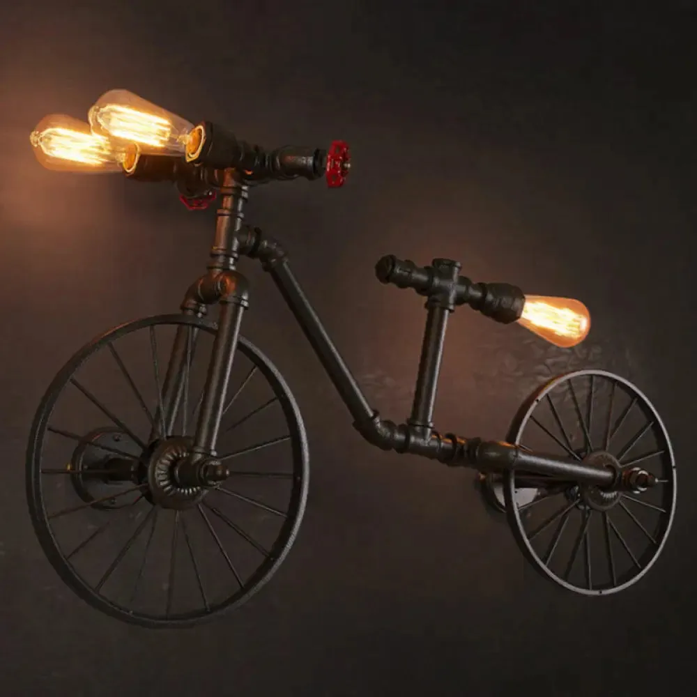 Retro Style Iron Piping Bicycle Hanging Lamp - 3 Bulbs Ceiling Light - Black