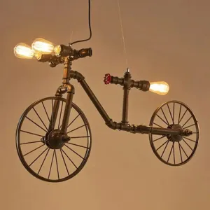 Retro Style Iron Piping Bicycle Hanging Lamp - 3 Bulbs Ceiling Light - Black