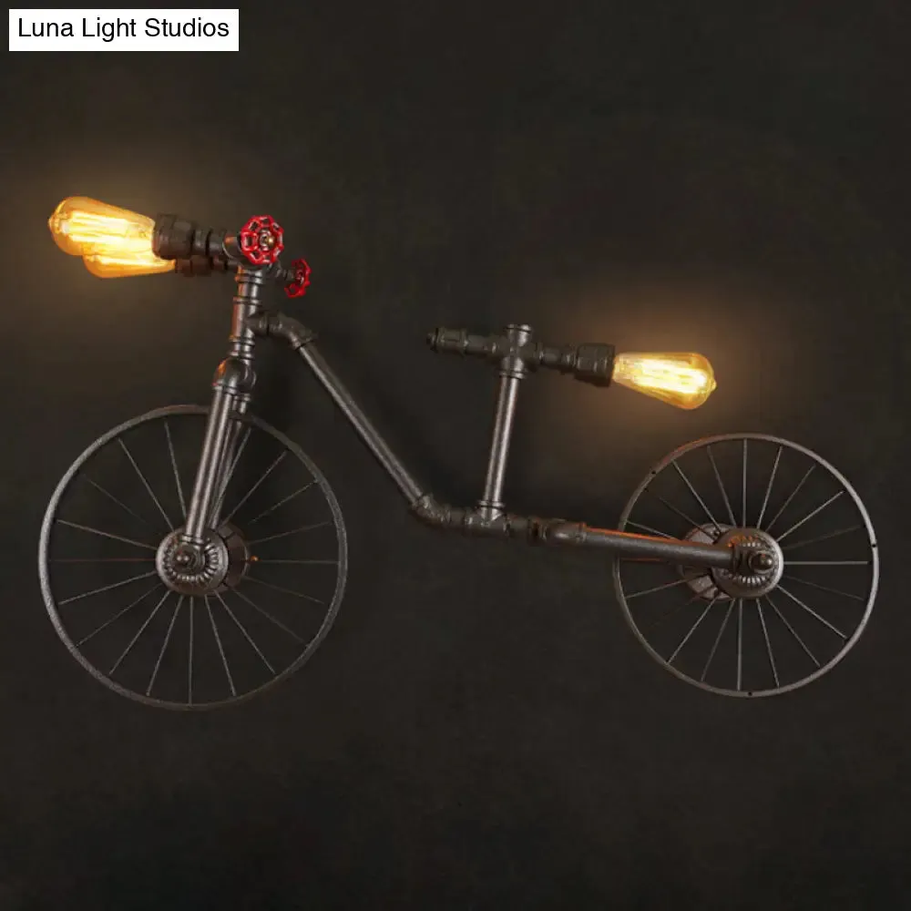 Retro Style Iron Piping Bicycle Hanging Lamp - 3 Bulbs Ceiling Light - Black