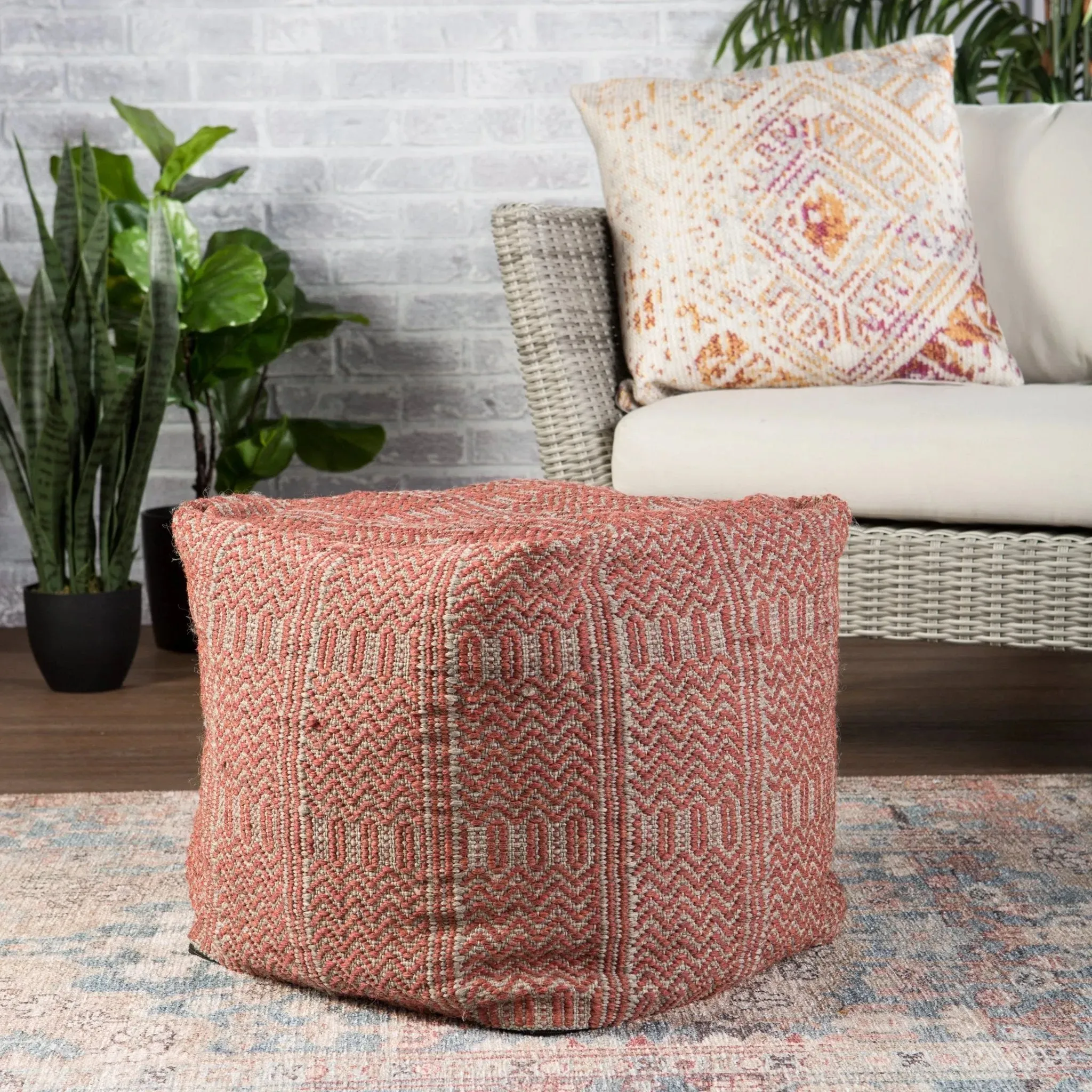 Roanoke RNK03 Red/Light Grey Pouf